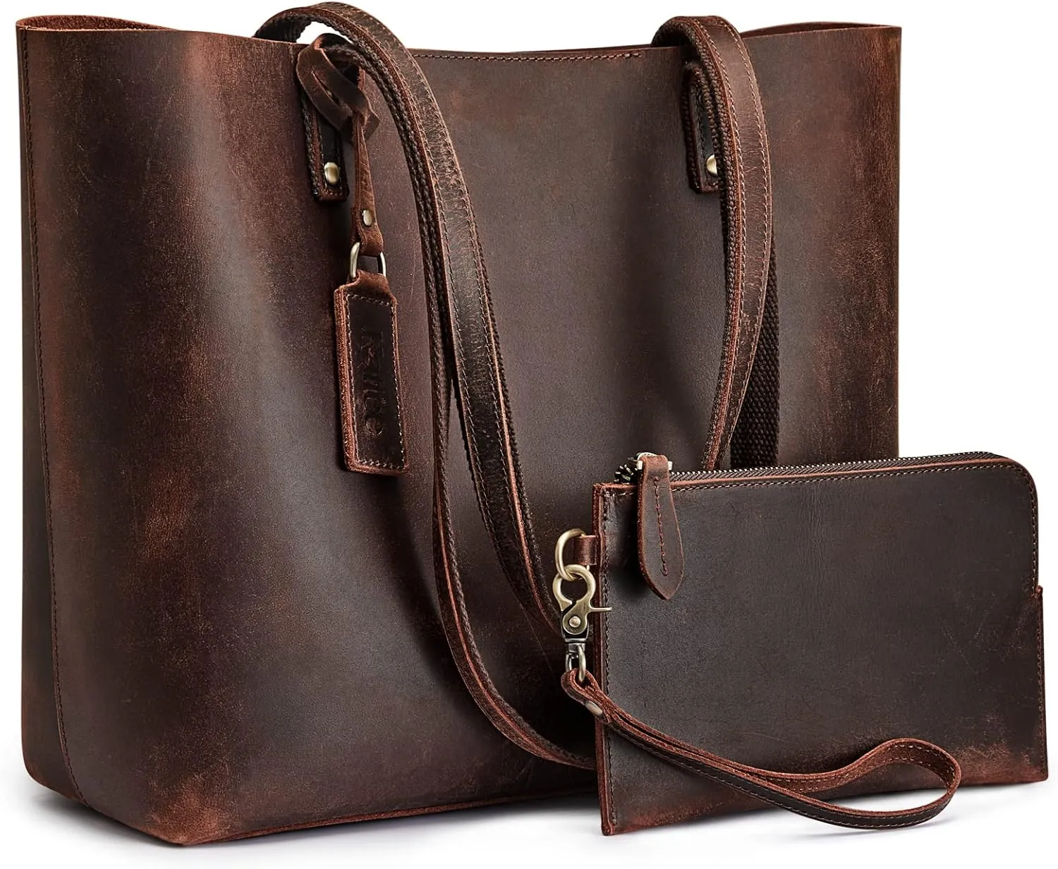 Kattee Leather Totes for Women Shoulder Bag Top Handle Satchel Purse Set 3pcs 3-in-1