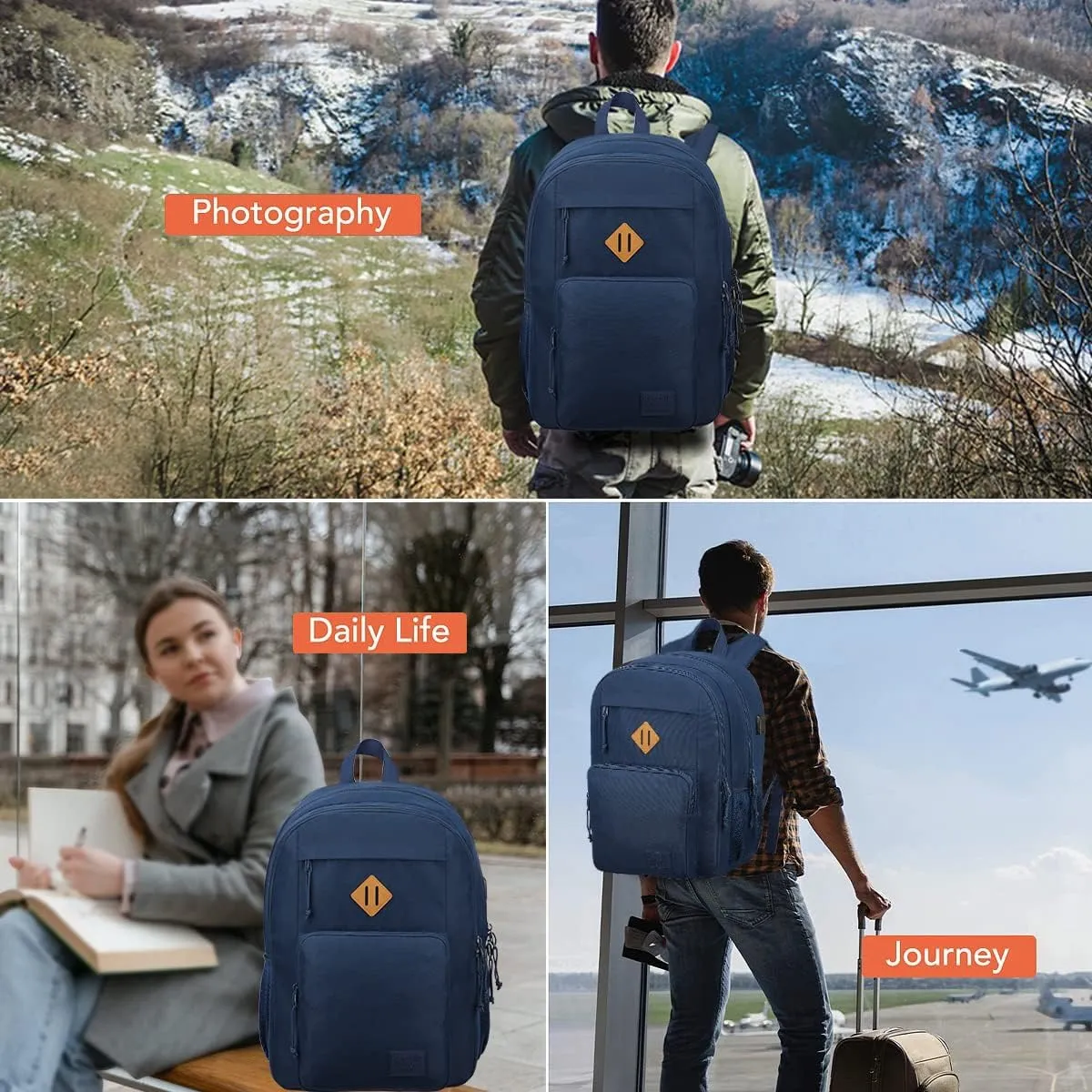 KEOFID Classic Navy Anti-Theft Laptop Backpack for Men and Women, 17.3in x 12.6in x 7.2in, 15.6in Laptop Compartment, USB Charging Port