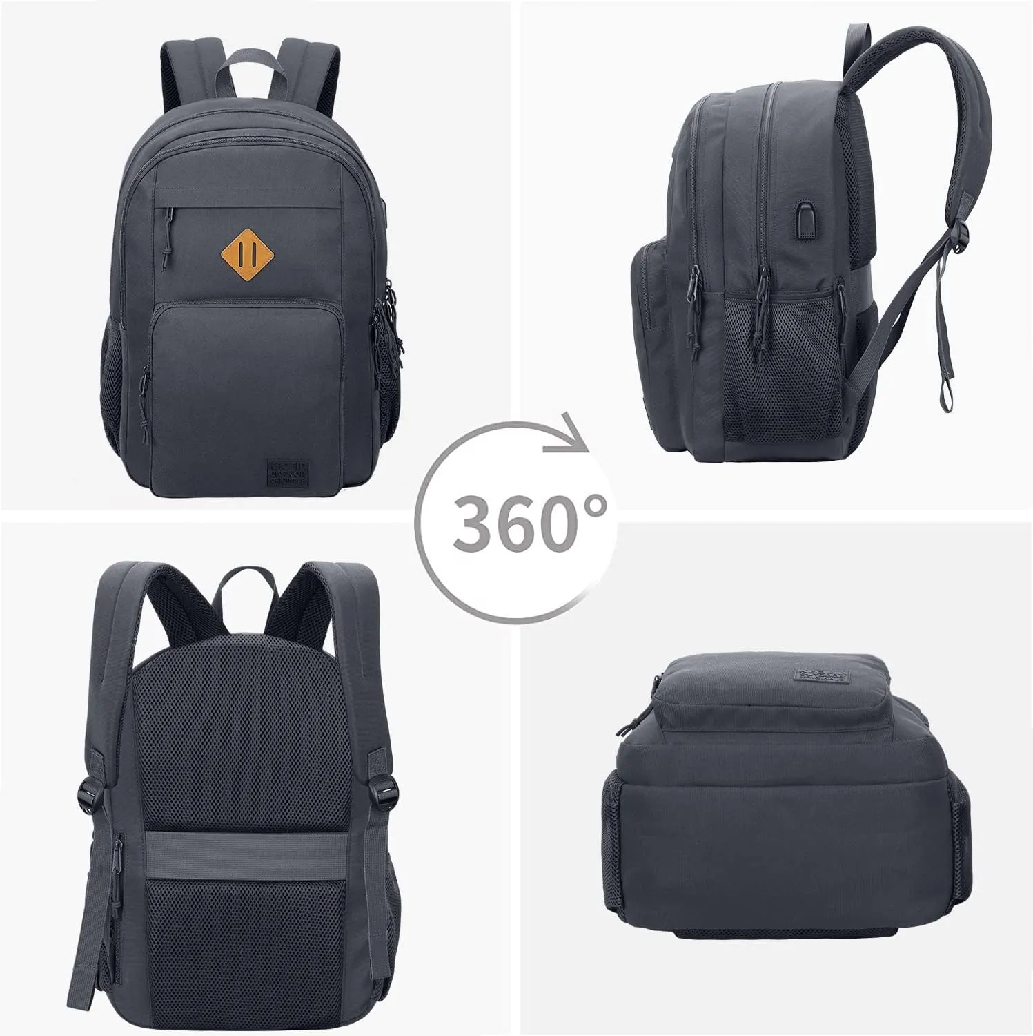 KEOFID Classic Travel backpack for Men and Women, Anti Theft Laptop Backpack with USB Charging Port for Work, Large Bag for College, Water Resistent(Grey)