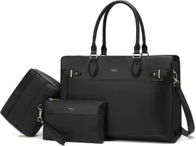 Keyli 3pc Set Laptop Tote Bag for Women 15.6 Inch Work Bag Business Computer Briefcase Leather Messenger Shoulder Bags Purses