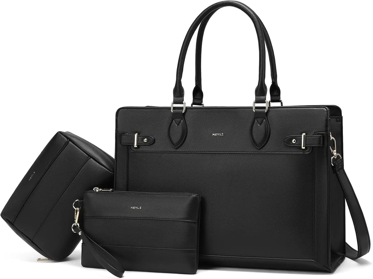 Keyli 3pc Set Laptop Tote Bag for Women 15.6 Inch Work Bag Business Computer Briefcase Leather Messenger Shoulder Bags Purses