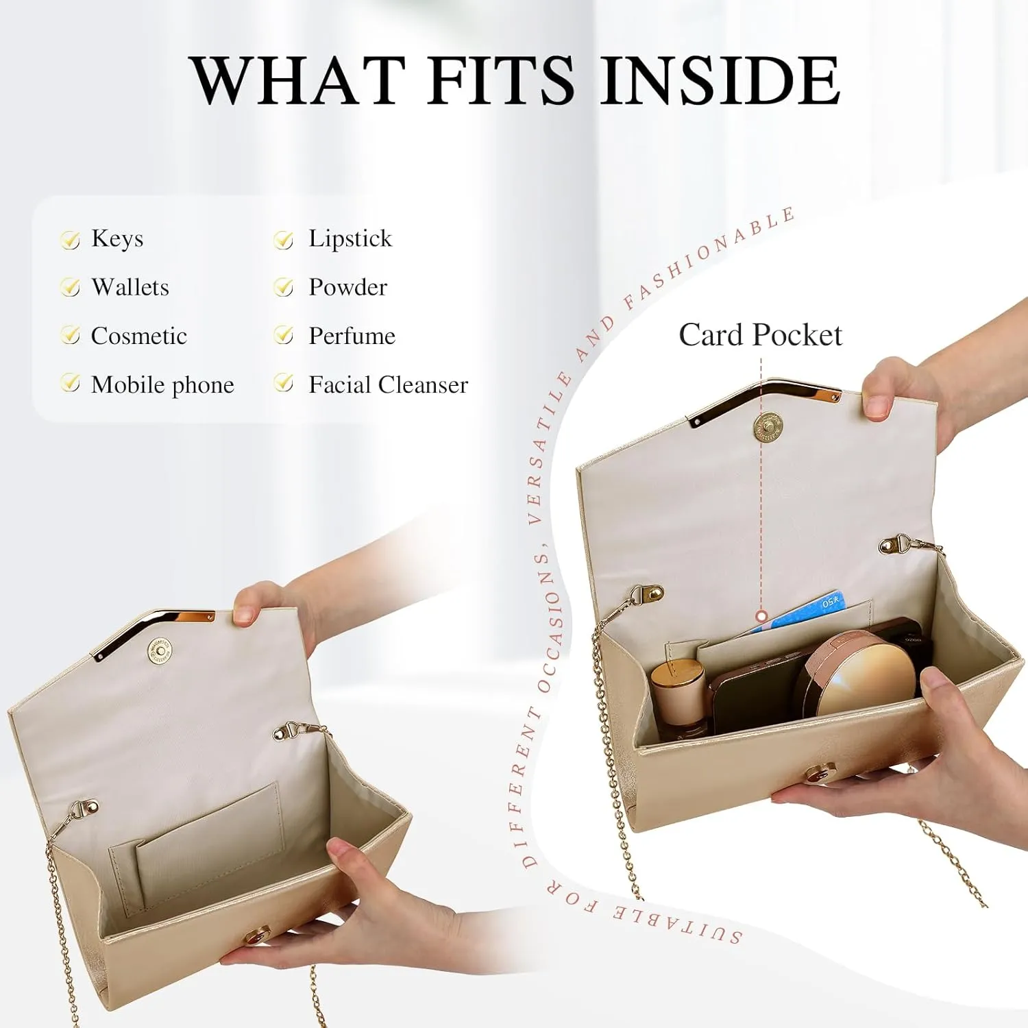 Ladies Evening Clutch Bag Envelope Handbag Prom Bridal Wedding Party Purse with Detachable Chain