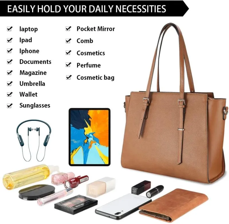 Ladies PU leather laptop shoulder bag by NEWHEY | Handbag for school and work with 4 compartments
