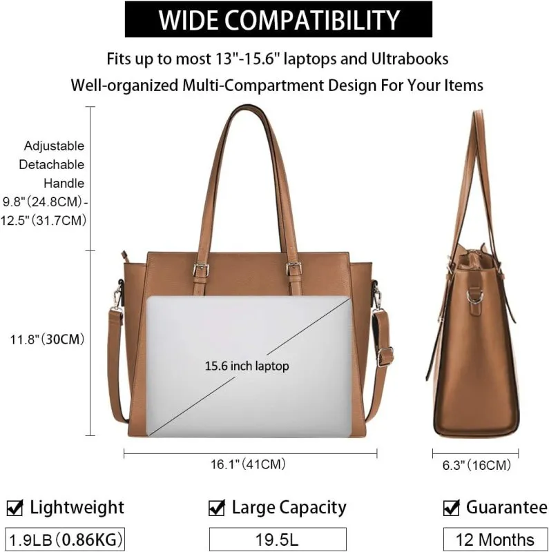 Ladies PU leather laptop shoulder bag by NEWHEY | Handbag for school and work with 4 compartments