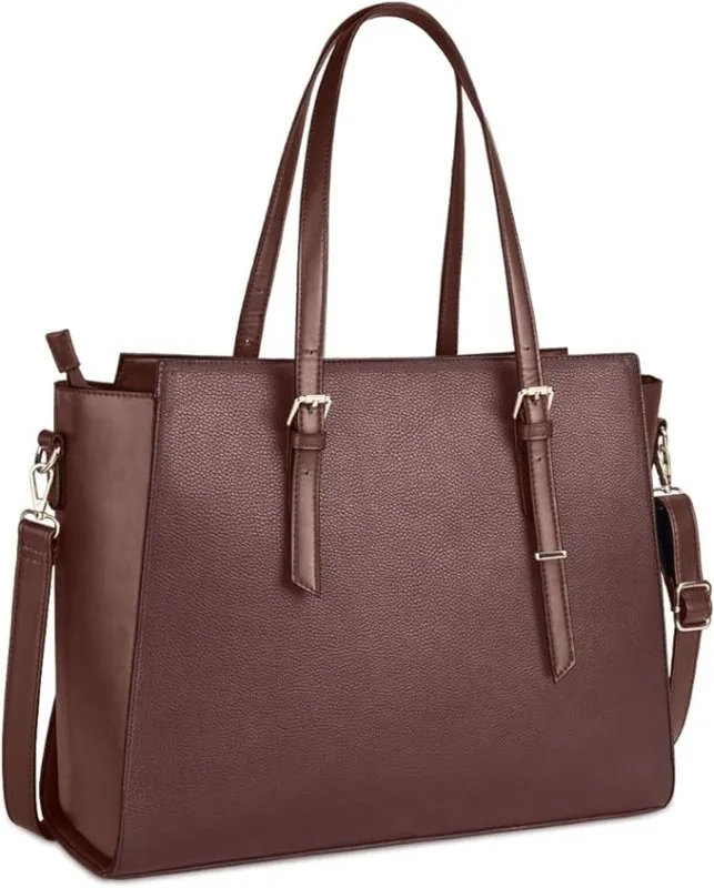 Ladies PU leather laptop shoulder bag by NEWHEY | Handbag for school and work with 4 compartments