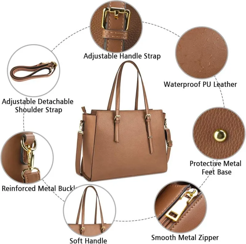 Ladies PU leather laptop shoulder bag by NEWHEY | Handbag for school and work with 4 compartments