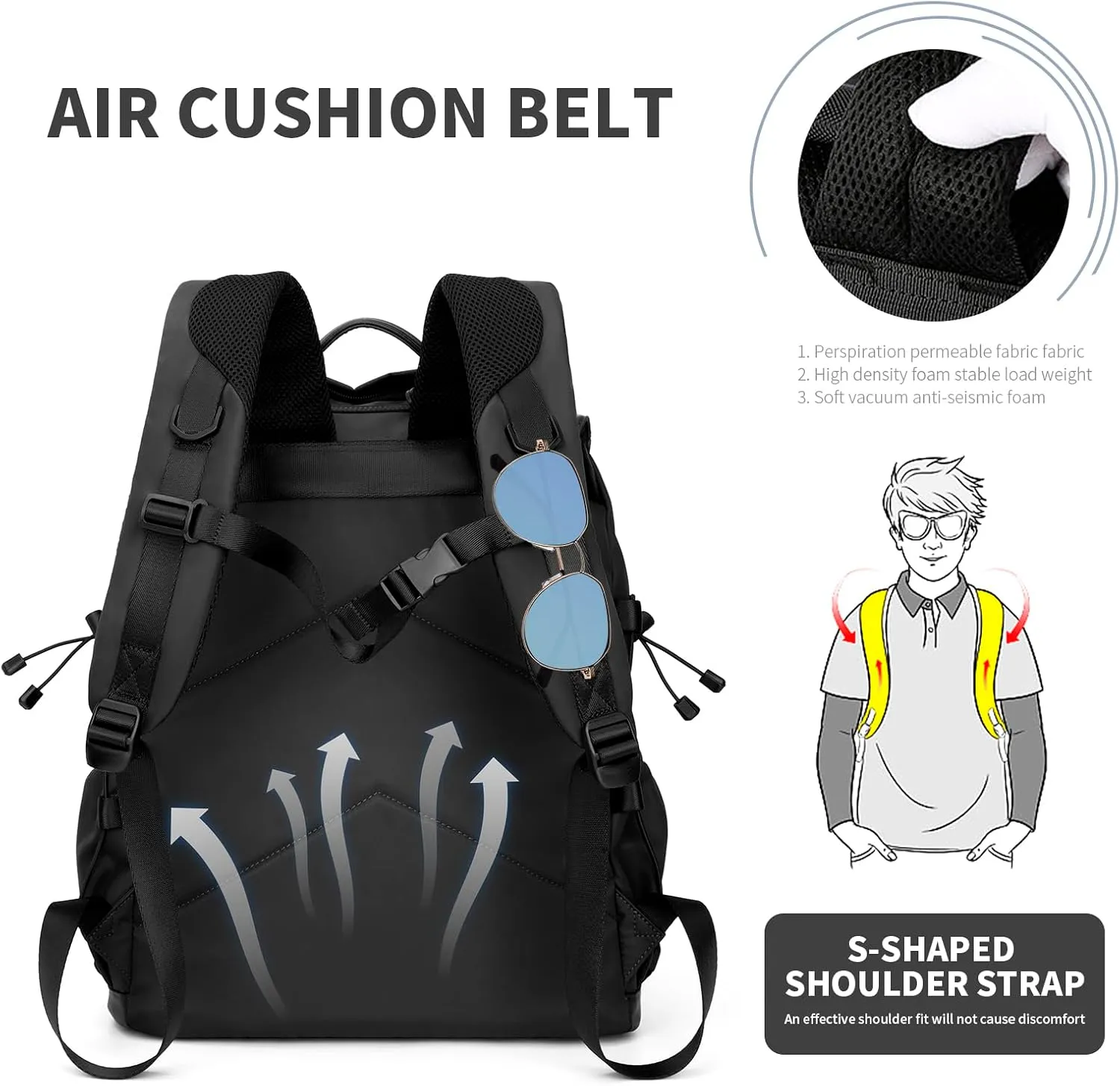 Laptop Backpack for Men, 30L Functional Stylish Vintage Backpack, Waterproof College Work Commuter Travel Backpack Fits 15.6 Inch Tablet, Notebook (Black)