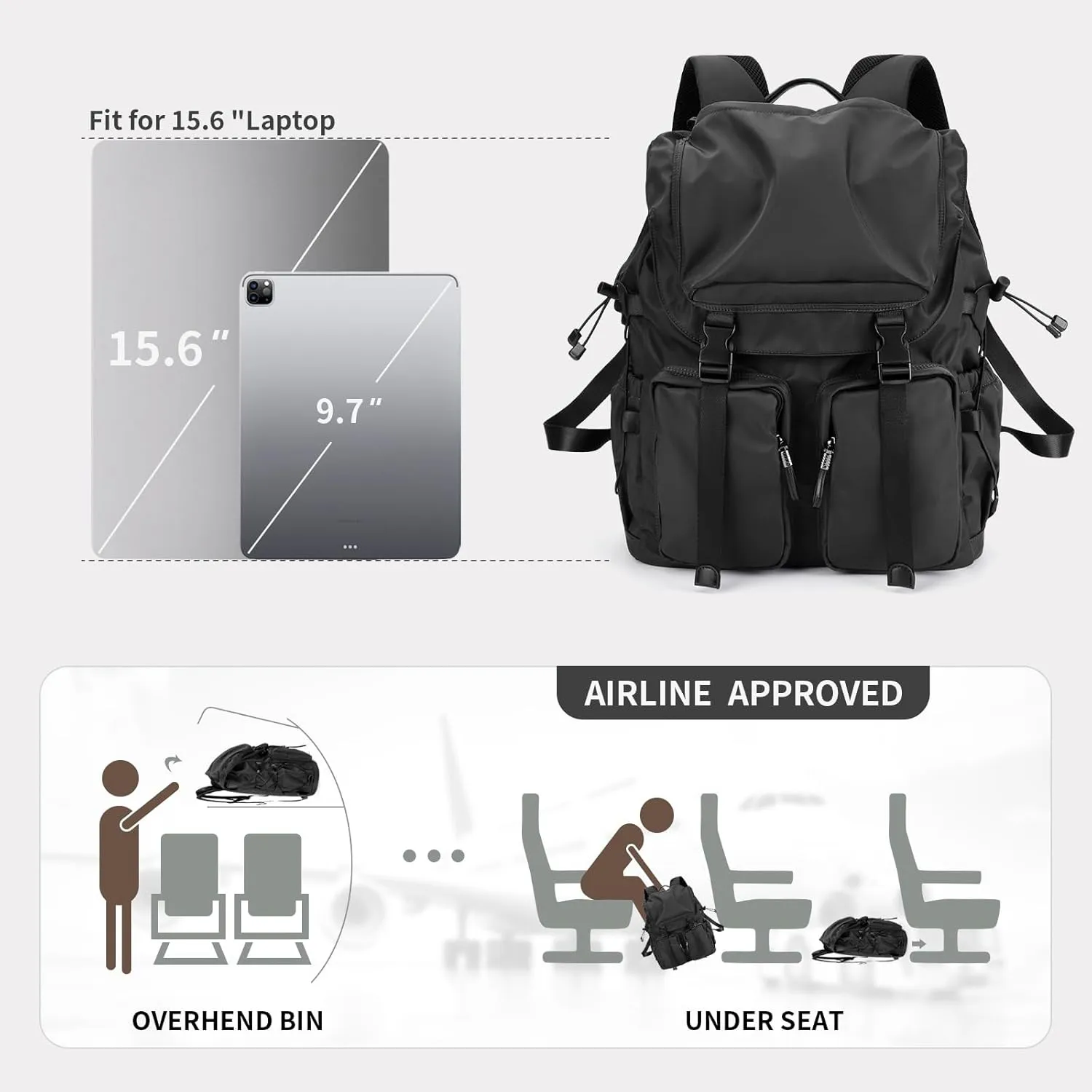 Laptop Backpack for Men, 30L Functional Stylish Vintage Backpack, Waterproof College Work Commuter Travel Backpack Fits 15.6 Inch Tablet, Notebook (Black)