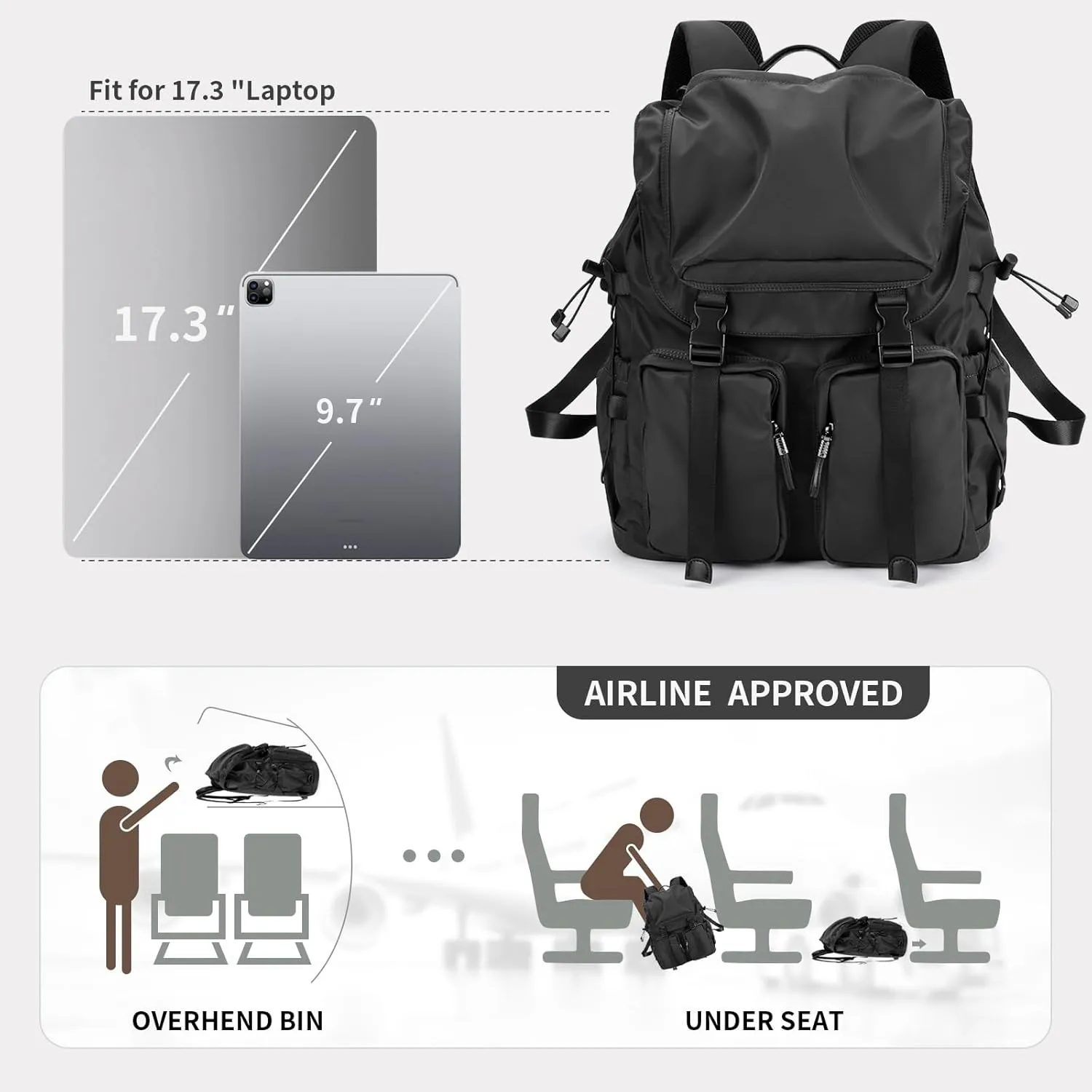 Laptop Backpack for Men, 35L Functional Stylish Vintage Backpack, Waterproof College Work Commuter Travel Backpack Fits 17.3 Inch Tablet, Notebook (Black)