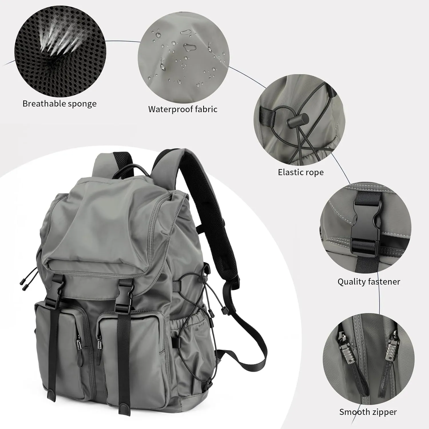 Laptop Backpack for Men & Women, Functional Stylish Vintage Backpack, 30L Waterproof College Work Commuter Travel Backpack Fits 15.6 Inch Tablet, Notebook (Grey)