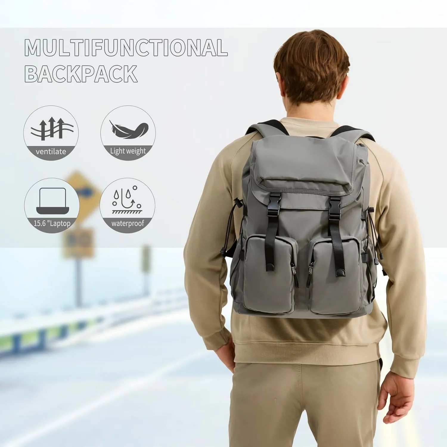 Laptop Backpack for Men & Women, Functional Stylish Vintage Backpack, 30L Waterproof College Work Commuter Travel Backpack Fits 15.6 Inch Tablet, Notebook (Grey)