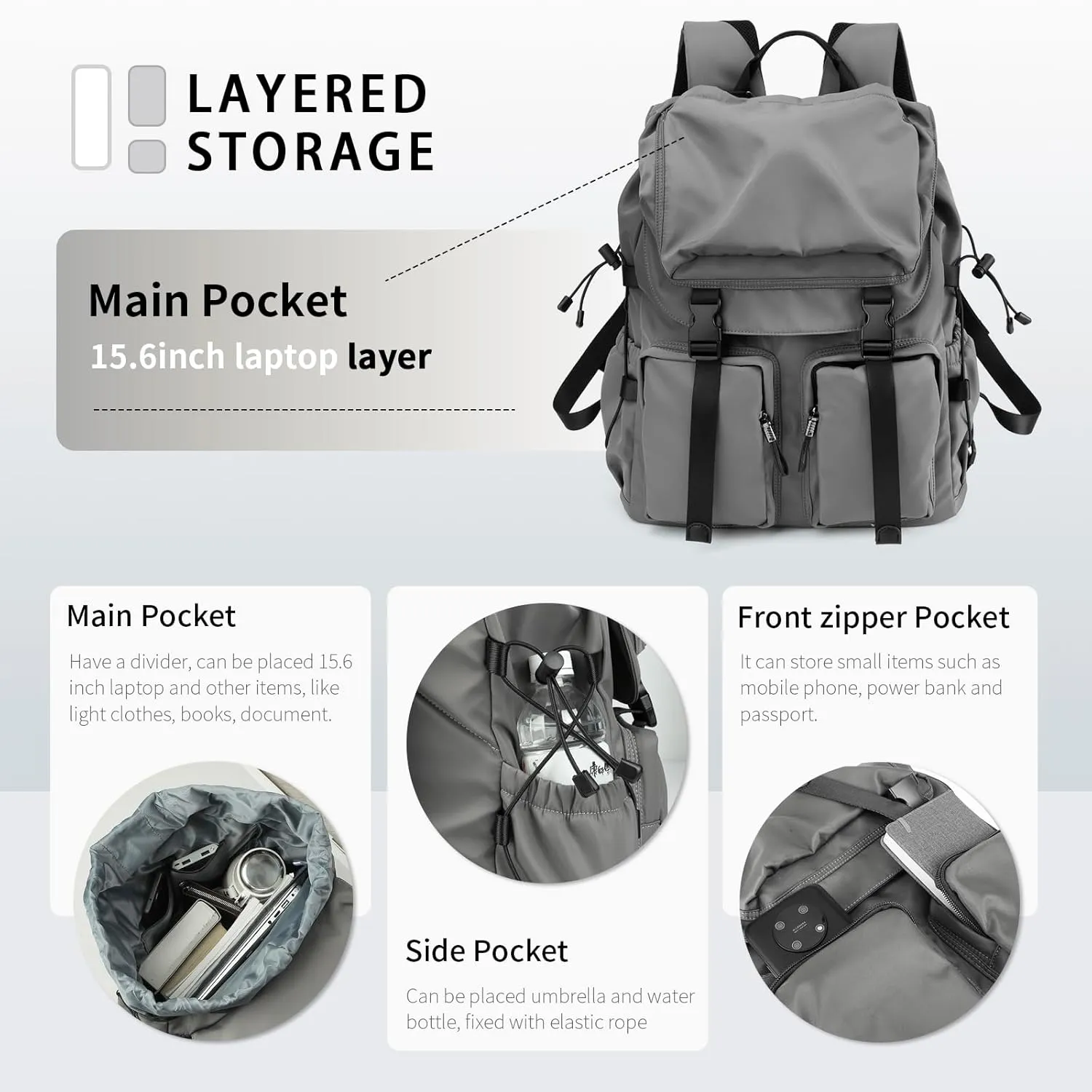 Laptop Backpack for Men & Women, Functional Stylish Vintage Backpack, 30L Waterproof College Work Commuter Travel Backpack Fits 15.6 Inch Tablet, Notebook (Grey)