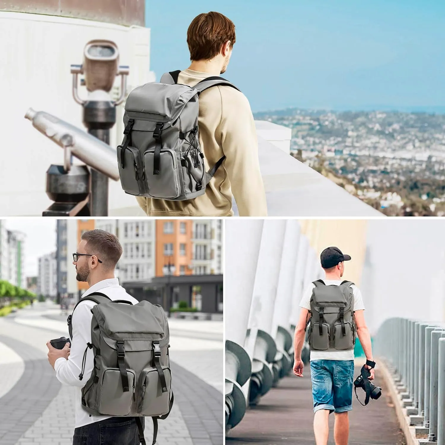 Laptop Backpack for Men & Women, Functional Stylish Vintage Backpack, 30L Waterproof College Work Commuter Travel Backpack Fits 15.6 Inch Tablet, Notebook (Grey)