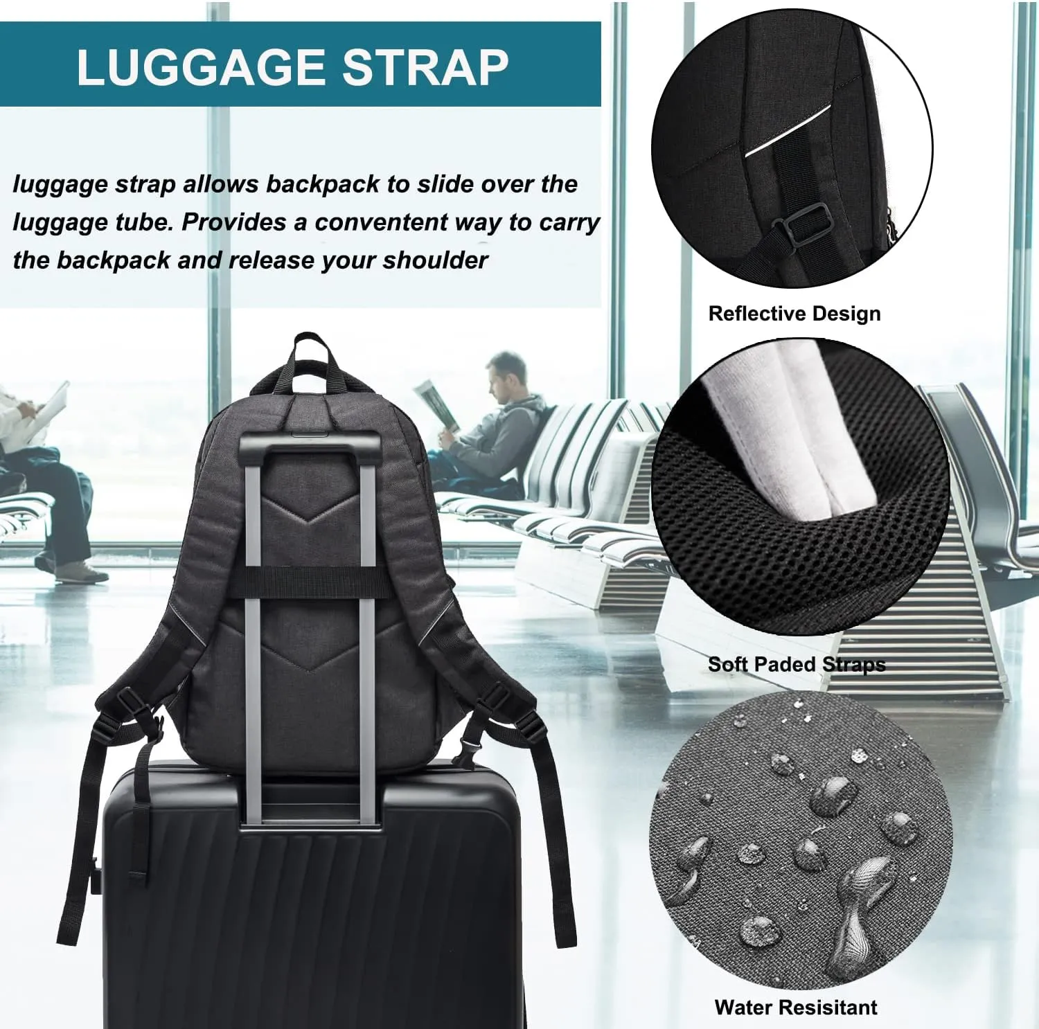 Laptop Backpack for Men Travel Backpack Water-Resistant 15.6 Inch Computer Backpack Work Business Black