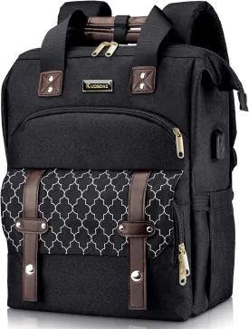 Laptop Backpack for Women Men, 17.3 Inch School Backpacks with USB Charging Port, Wide Open Large Backpack, Casual Daypacks for Travel College, Black