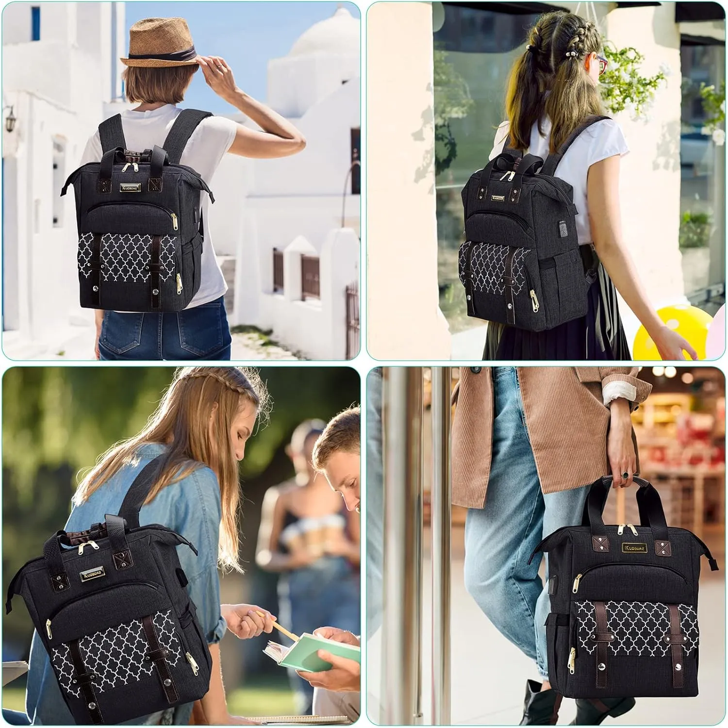 Laptop Backpack for Women Men, 17.3 Inch School Backpacks with USB Charging Port, Wide Open Large Backpack, Casual Daypacks for Travel College, Black