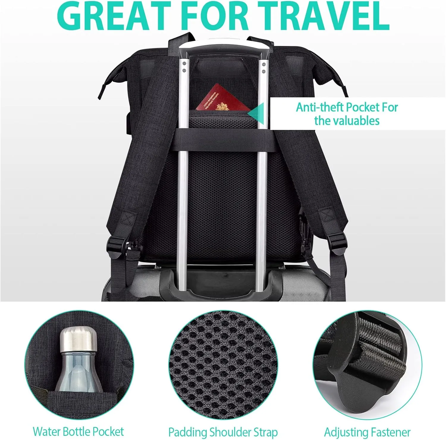 Laptop Backpack for Women Men, 17.3 Inch School Backpacks with USB Charging Port, Wide Open Large Backpack, Casual Daypacks for Travel College, Black