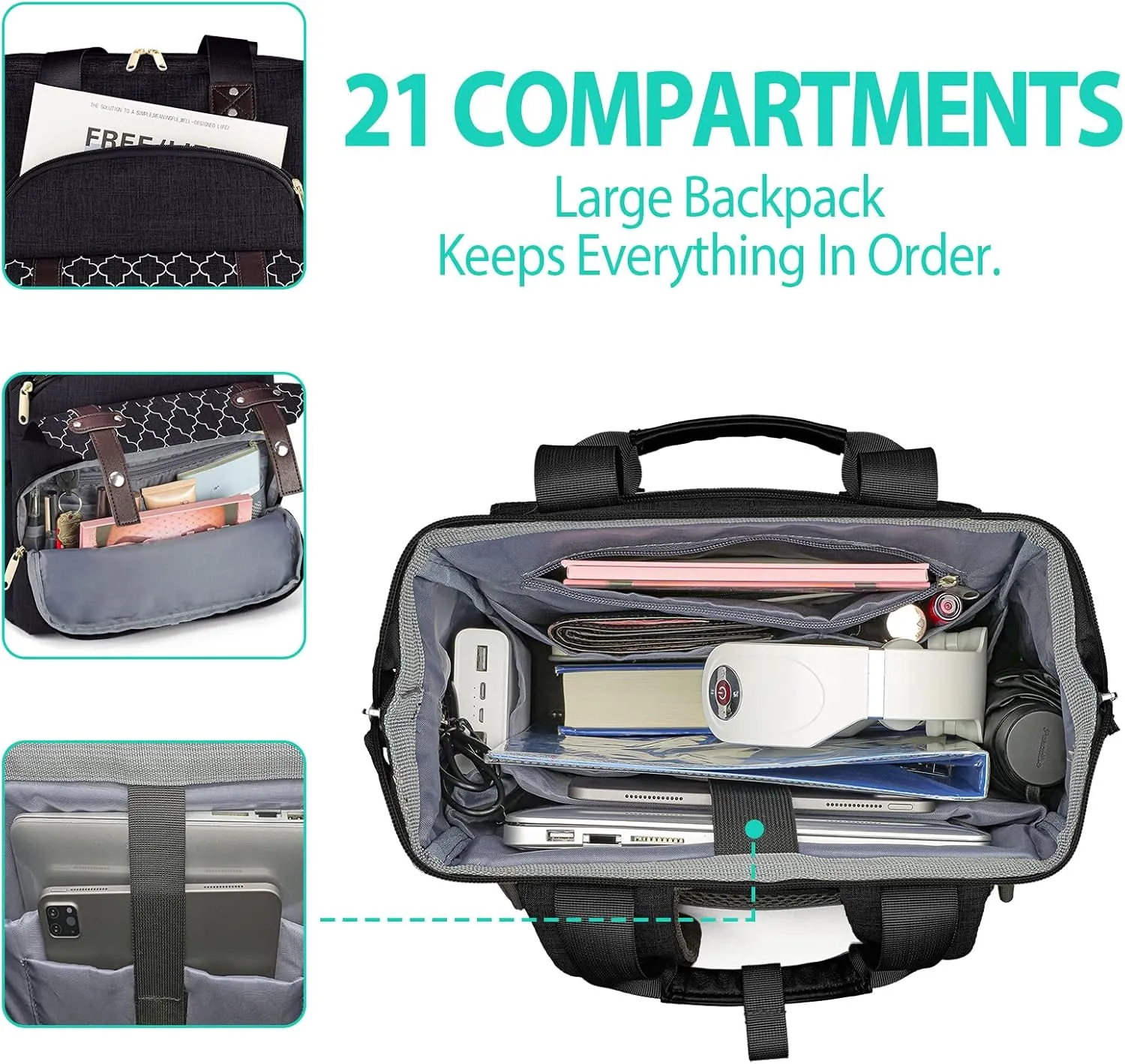 Laptop Backpack for Women Men, 17.3 Inch School Backpacks with USB Charging Port, Wide Open Large Backpack, Casual Daypacks for Travel College, Black