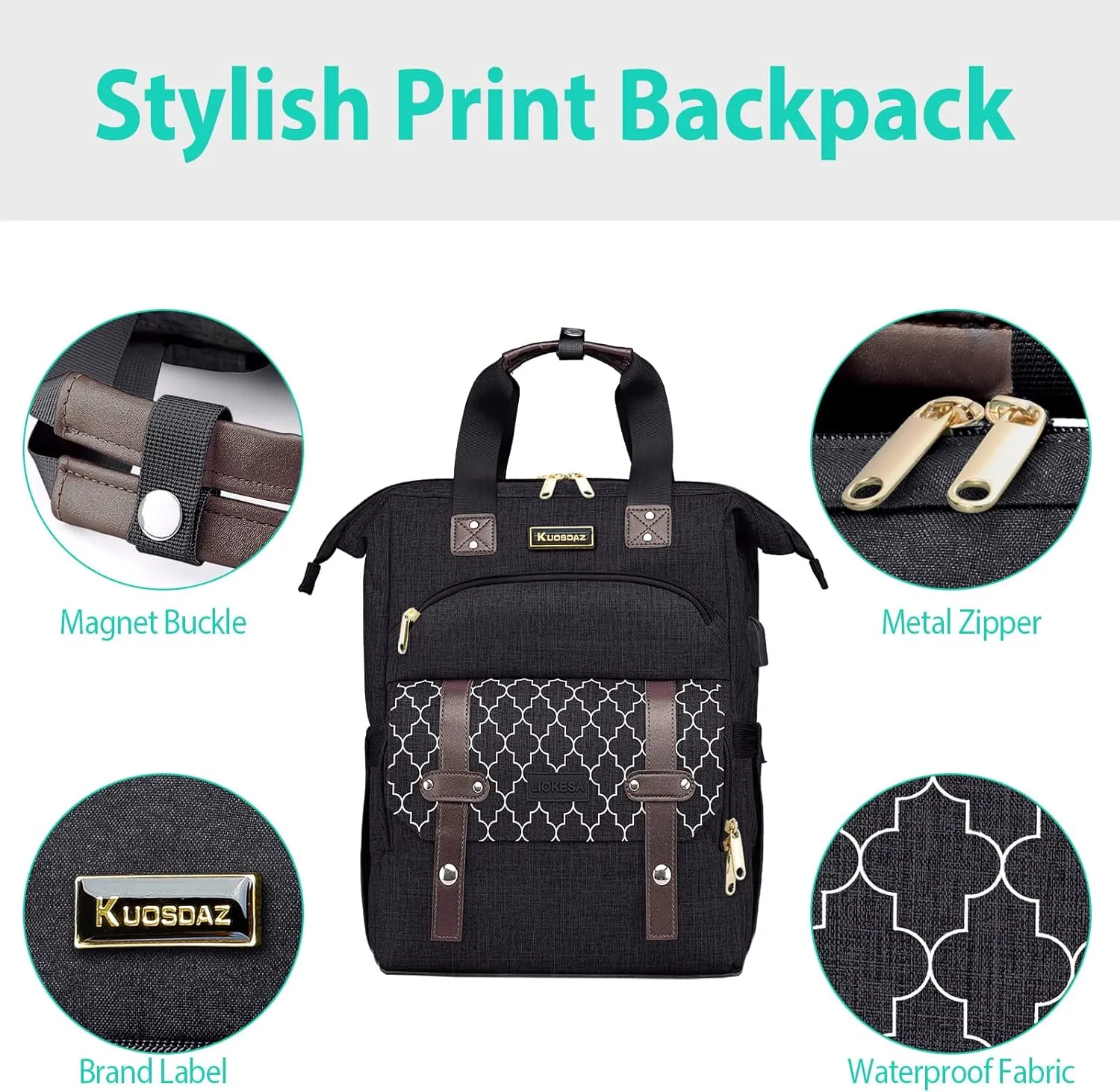 Laptop Backpack for Women Men, 17.3 Inch School Backpacks with USB Charging Port, Wide Open Large Backpack, Casual Daypacks for Travel College, Black