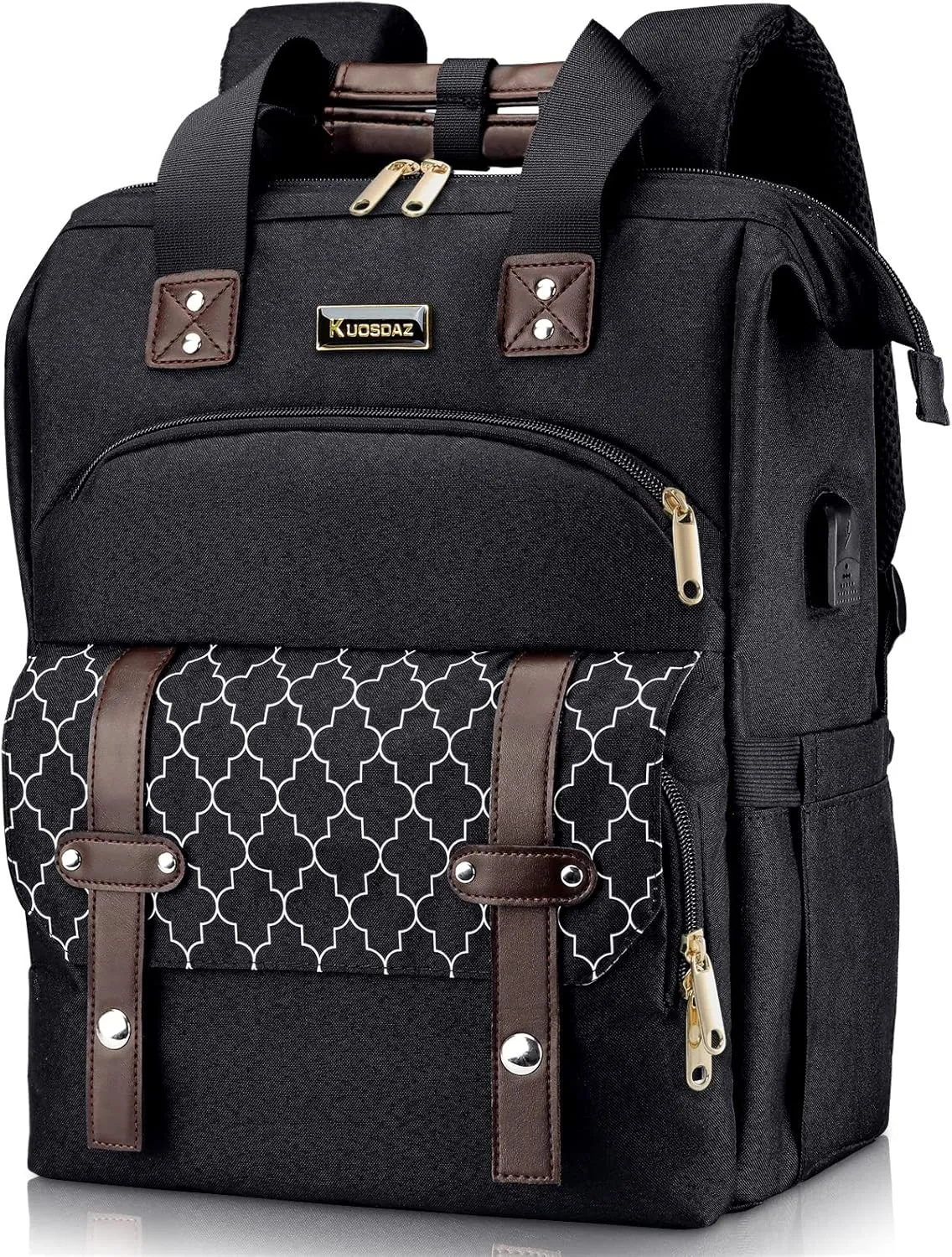 Laptop Backpack for Women Men, 17.3 Inch School Backpacks with USB Charging Port, Wide Open Large Backpack, Casual Daypacks for Travel College, Black