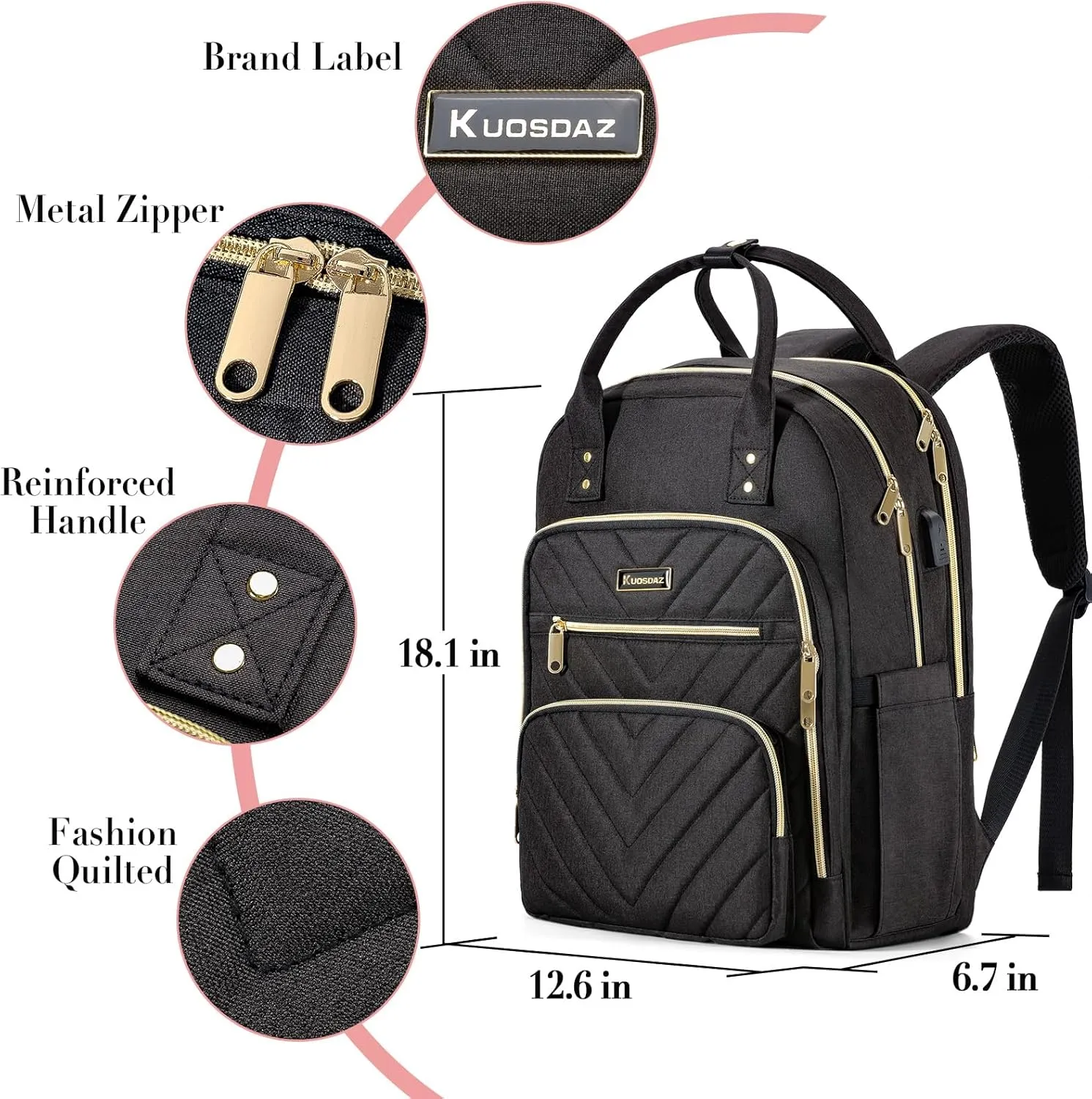 Laptop Backpack for Women Men, School Backpacks for Teens Girls Boys, 17.3 Inch Work Laptop Bag with USB Port Charging, Water Resistant College Bookbags for Girls, Black