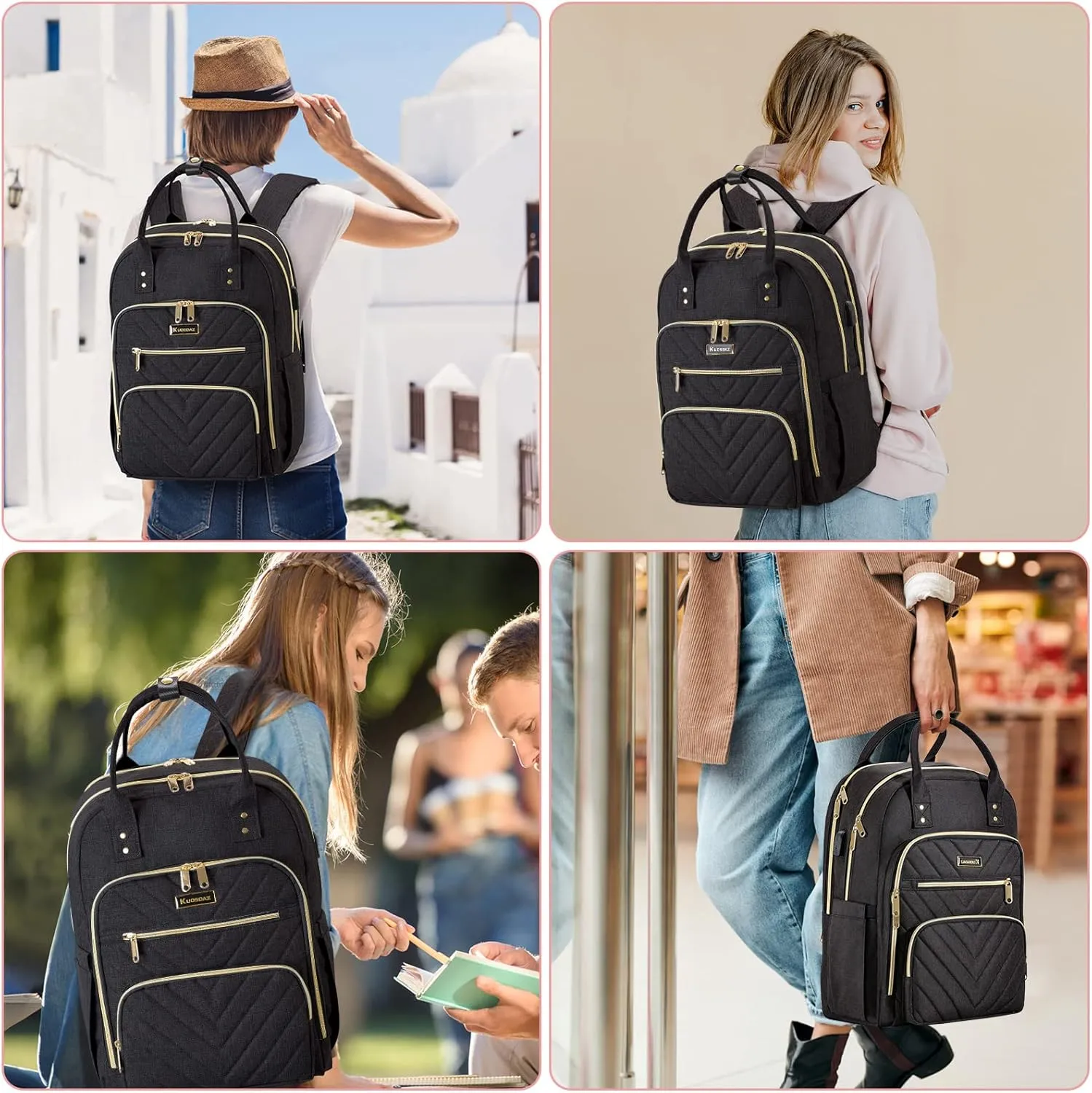 Laptop Backpack for Women Men, School Backpacks for Teens Girls Boys, 17.3 Inch Work Laptop Bag with USB Port Charging, Water Resistant College Bookbags for Girls, Black