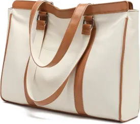Laptop Bag 15.6 Inch with Zipper Pockets Canvas Work Tote Bags for Women Teacher Ladies
