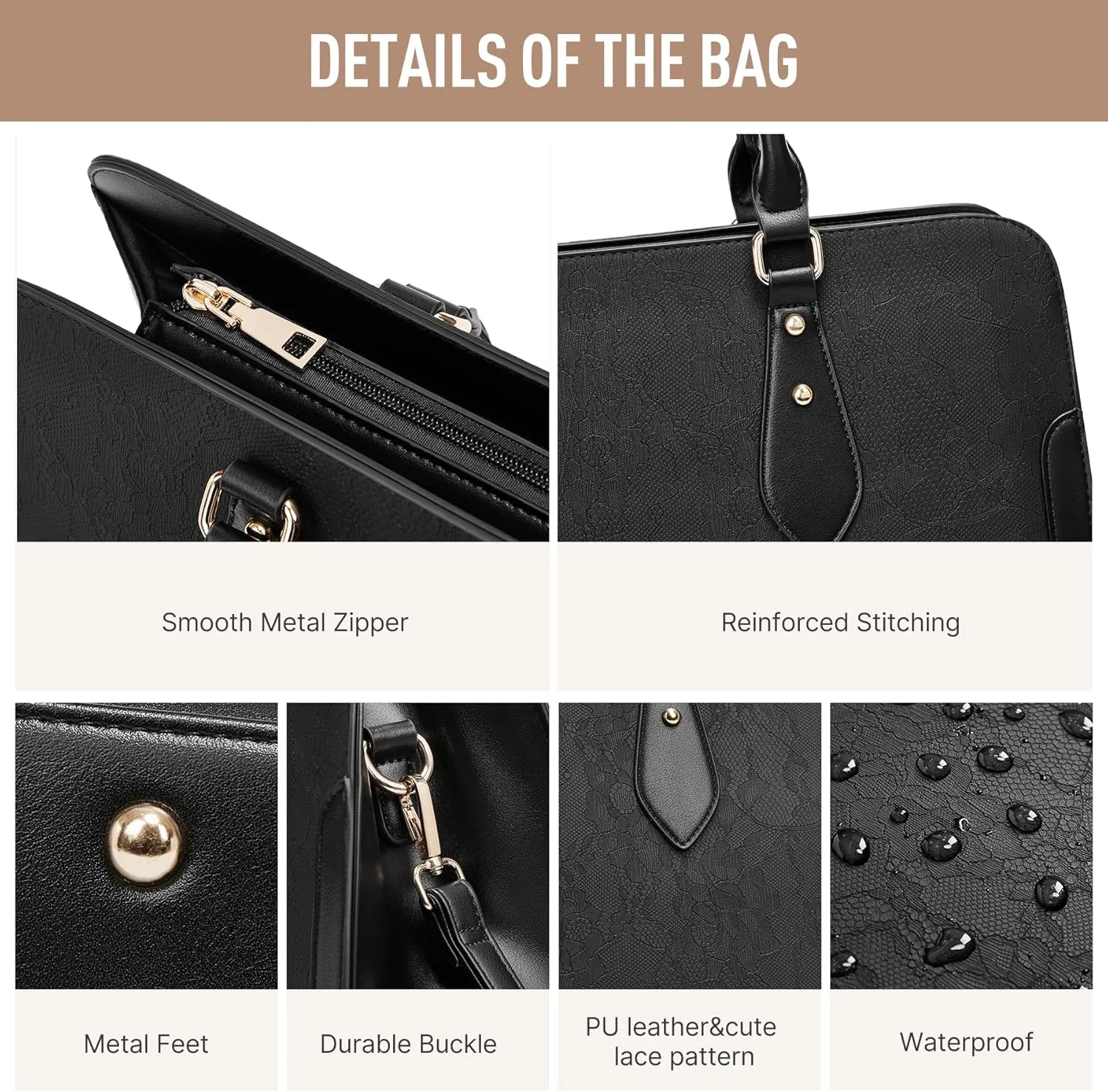 Laptop Bag for Women 15.6 Inch Work Tote Bag for Women,Leather Computer Bags Waterproof Tote Professional Briefcase,Large Capacity Business Office Bag for Work