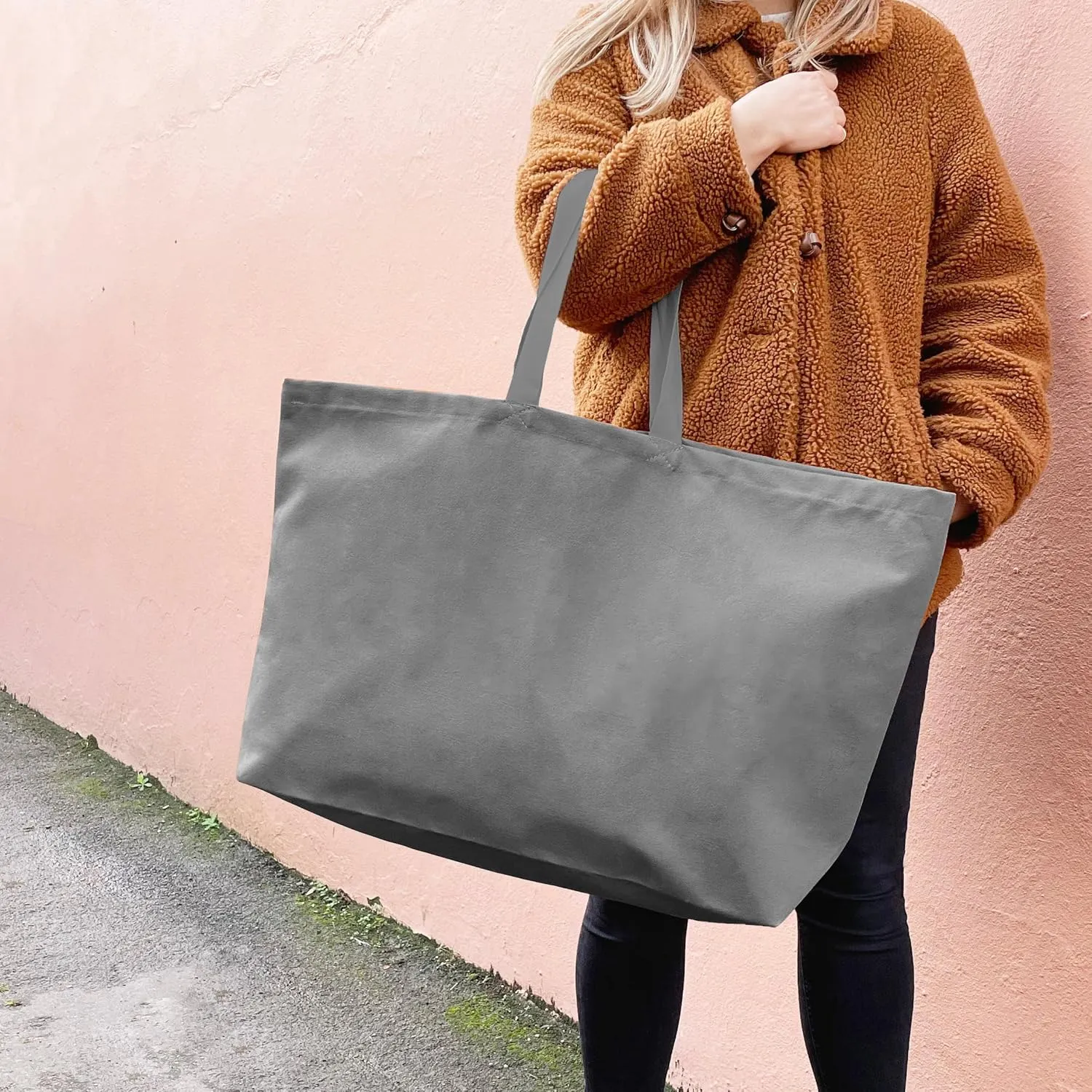 Large Canvas Tote Bag-Extra Big Shopping Beach Totes Bags Reusable Largest Grocery Plain Solid Bag 28"x8"x16"