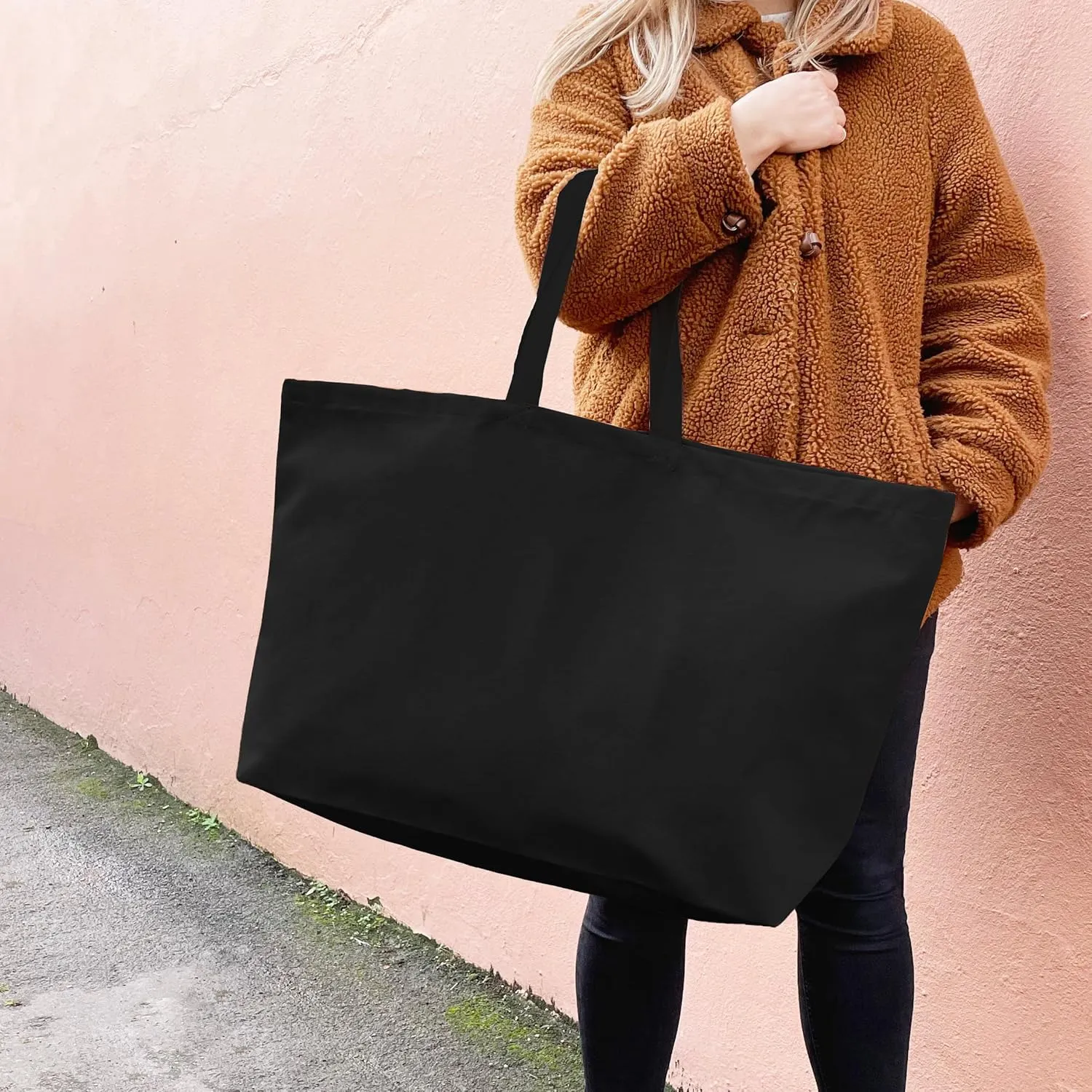Large Canvas Tote Bag-Extra Big Shopping Beach Totes Bags Reusable Largest Grocery Plain Solid Bag 28"x8"x16"