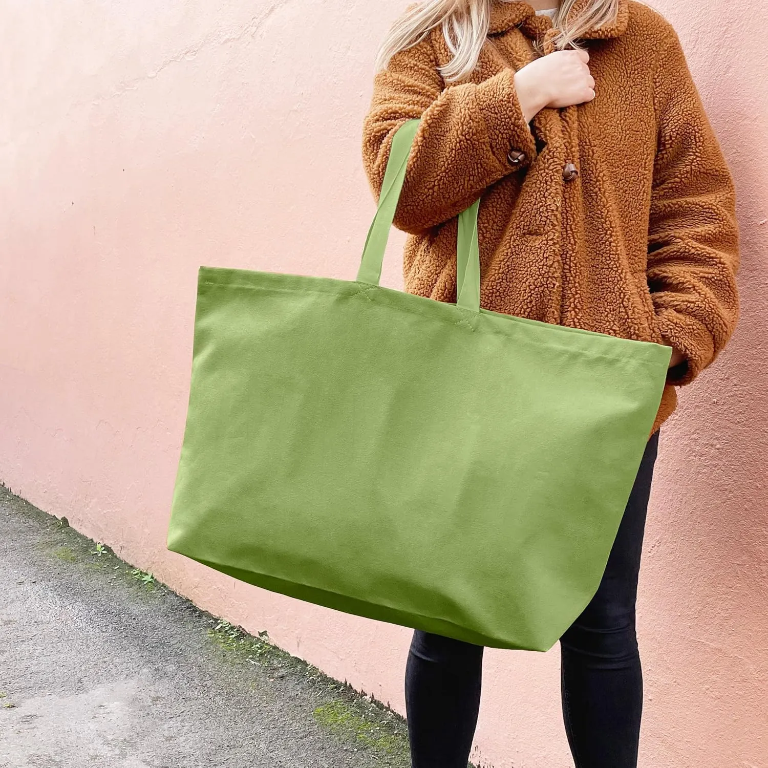 Large Canvas Tote Bag-Extra Big Shopping Beach Totes Bags Reusable Largest Grocery Plain Solid Bag 28"x8"x16"