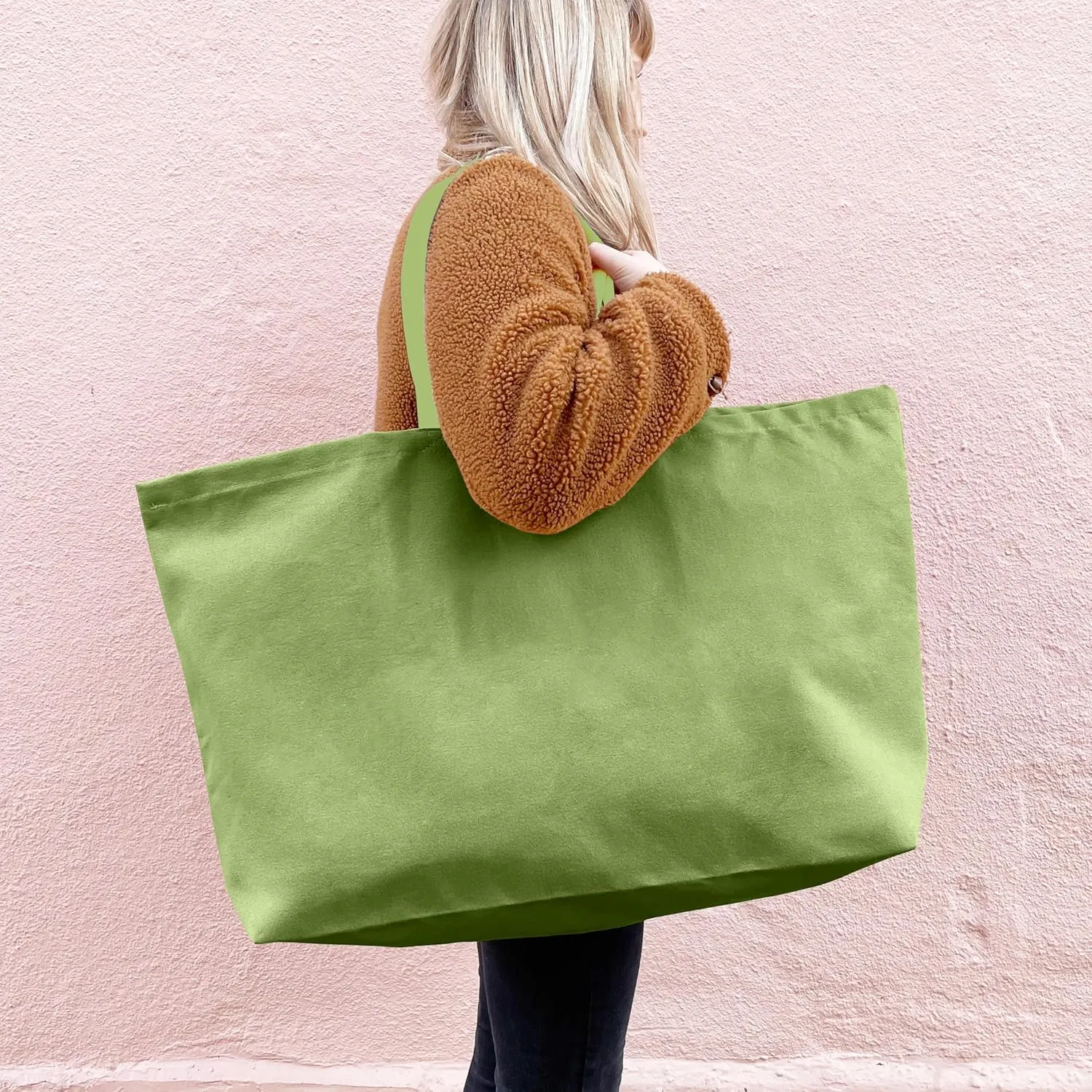 Large Canvas Tote Bag-Extra Big Shopping Beach Totes Bags Reusable Largest Grocery Plain Solid Bag 28"x8"x16"