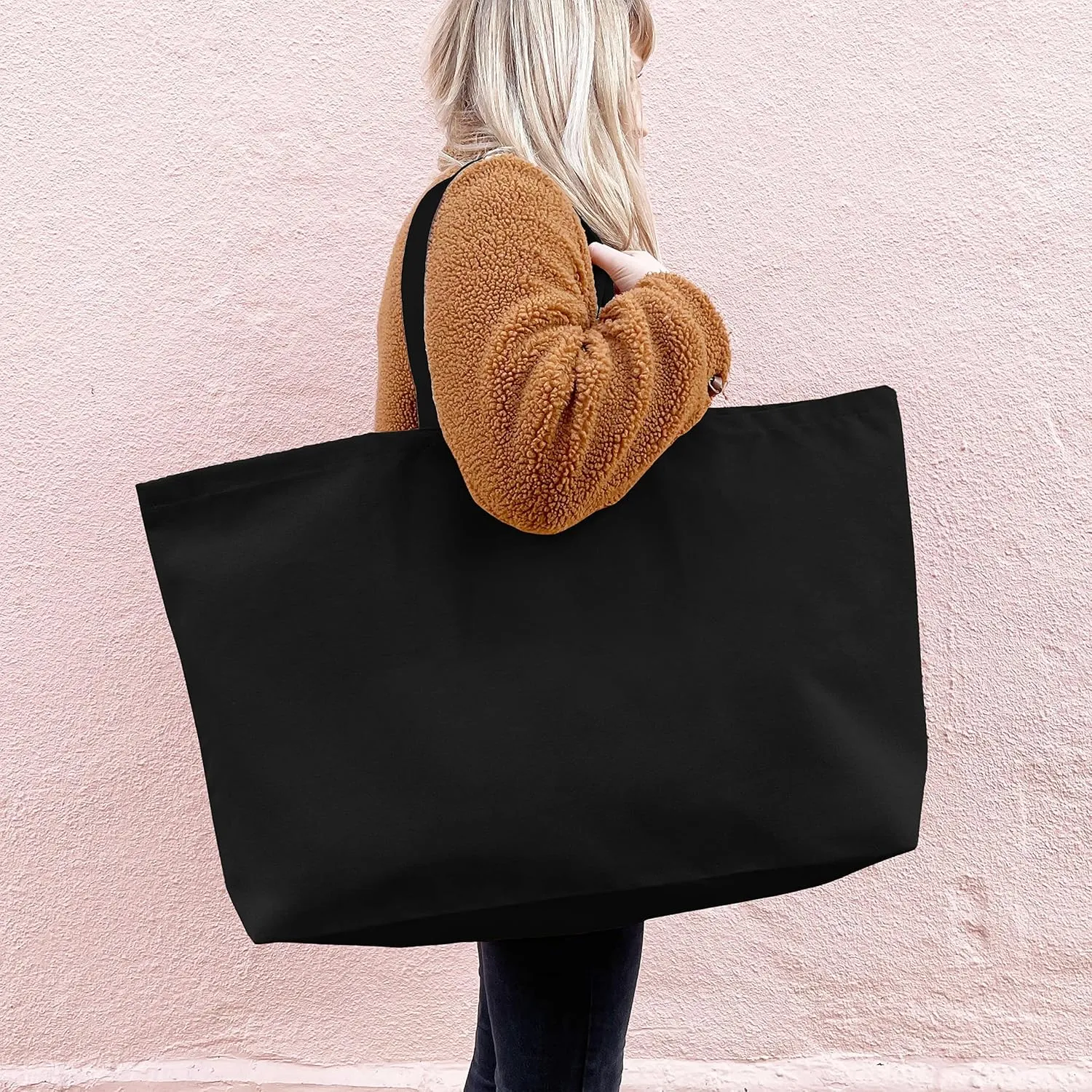 Large Canvas Tote Bag-Extra Big Shopping Beach Totes Bags Reusable Largest Grocery Plain Solid Bag 28"x8"x16"