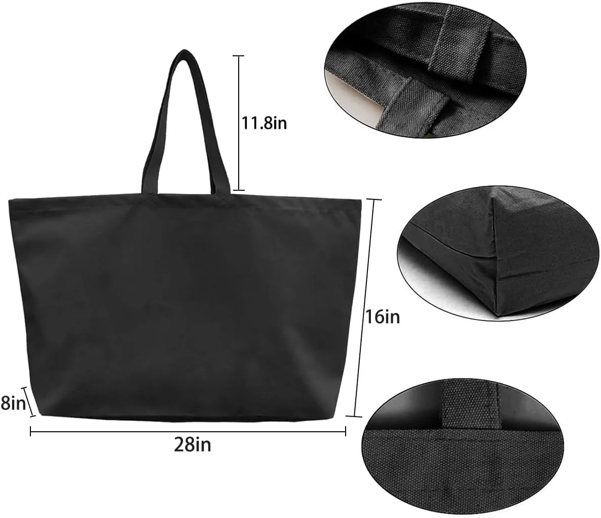 Large Canvas Tote Bag-Extra Big Shopping Beach Totes Bags Reusable Largest Grocery Plain Solid Bag 28"x8"x16"