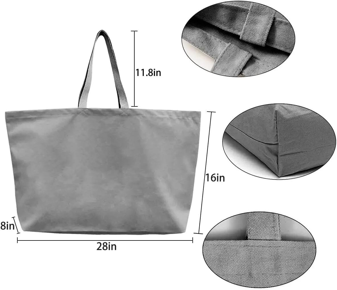 Large Canvas Tote Bag-Extra Big Shopping Beach Totes Bags Reusable Largest Grocery Plain Solid Bag 28"x8"x16"