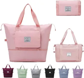Large Capacity Travel Bag, Expandable Foldable Travel Duffel Bag, Dry and Wet Separation Portable Travel Duffel Bag, Overnight Bag for Women and Man (Pink)