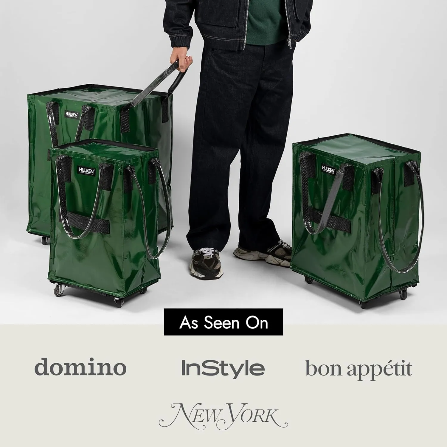 (Large, Forest Green) Reusable Grocery Bag On Wheels, Shopping Trolley, Rolling Tote, Zipper Closure, Lightweight, Carries Up to 66 lb, Folds Flat, Unbreakable Handles