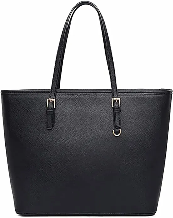 Large plain black women's shoulder handbag with zip for school, work, travel | Faux leather tote Handbags with compartments by Rustique Designs
