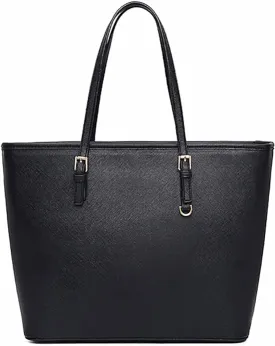 Large plain black women's shoulder handbag with zip for school, work, travel | Faux leather tote Handbags with compartments by Rustique Designs