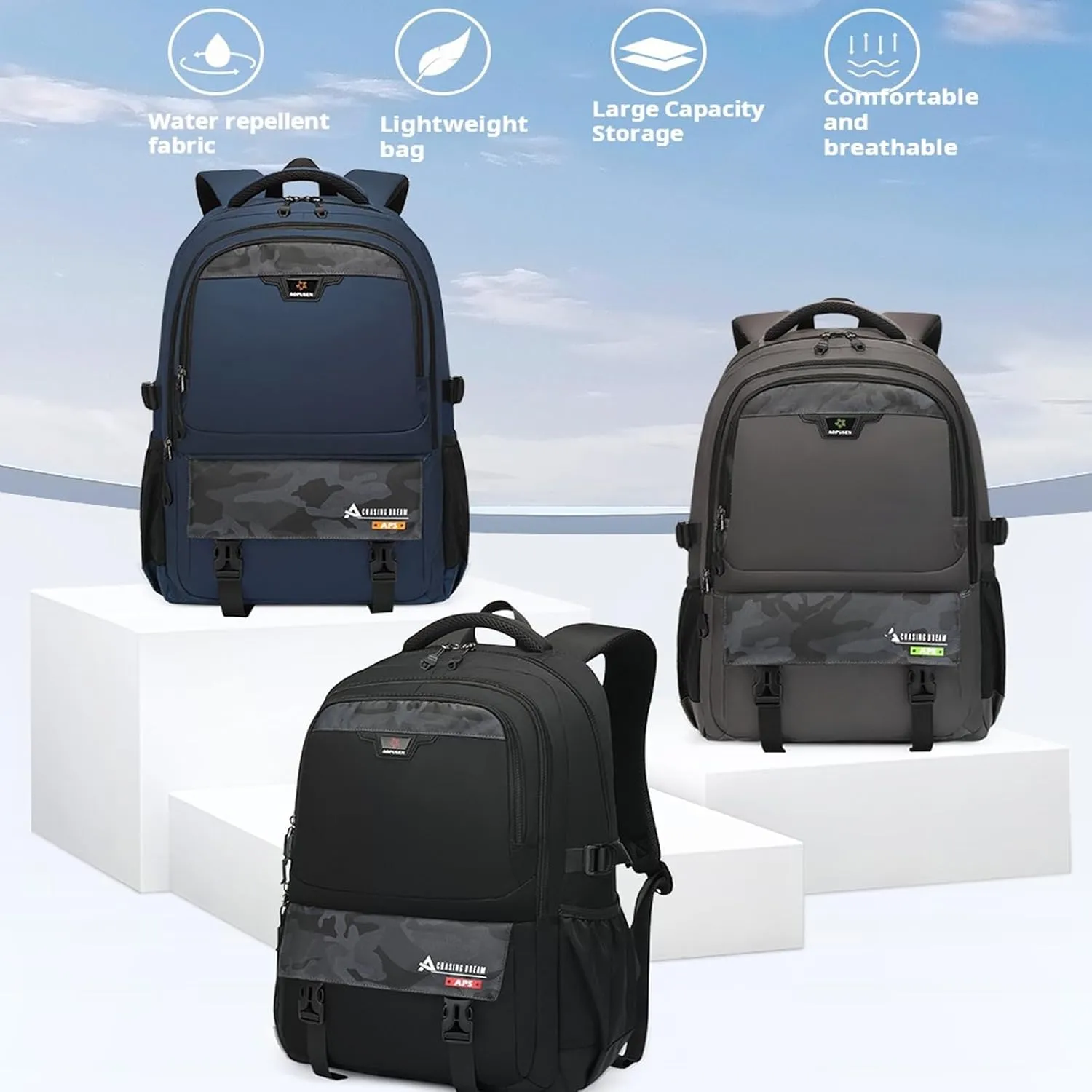 Large Travel Backpack for Men, Waterproof Outdoor Commuter Backpack with Multiple Compartments, Heavy-Duty Work Daypack for Hiking, Business, or Daily Use, Fits 17.3 Inch Laptop(Grey)