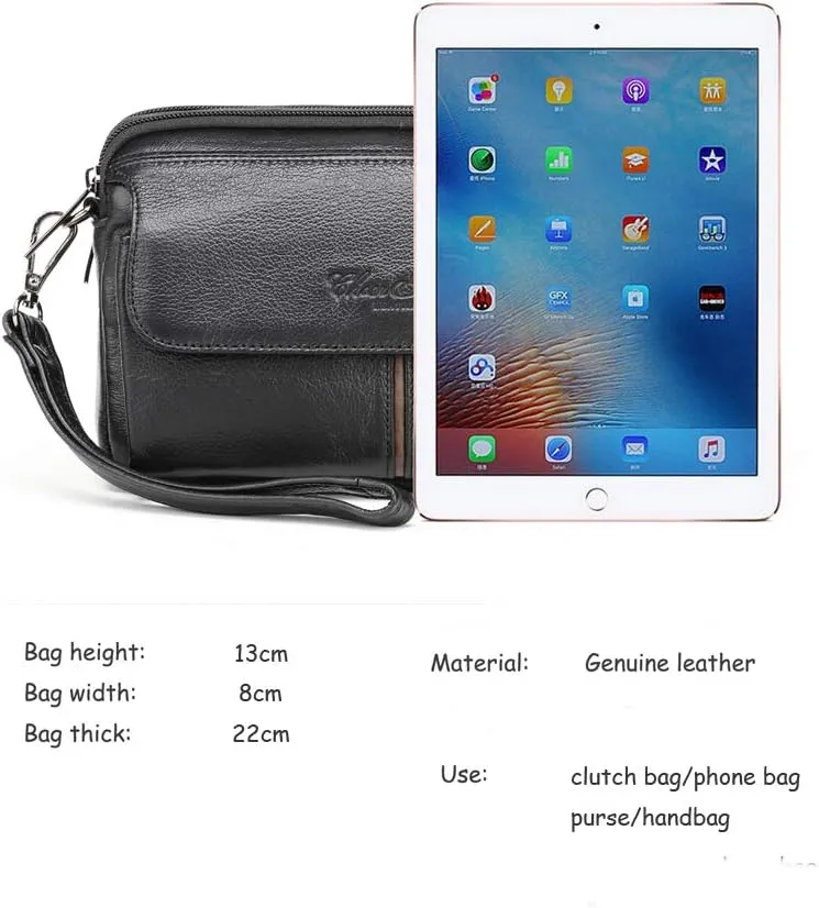 Leather Clutch Purse Wallet for Men Handbags Business Organizer Phone Holder Wrist Bag