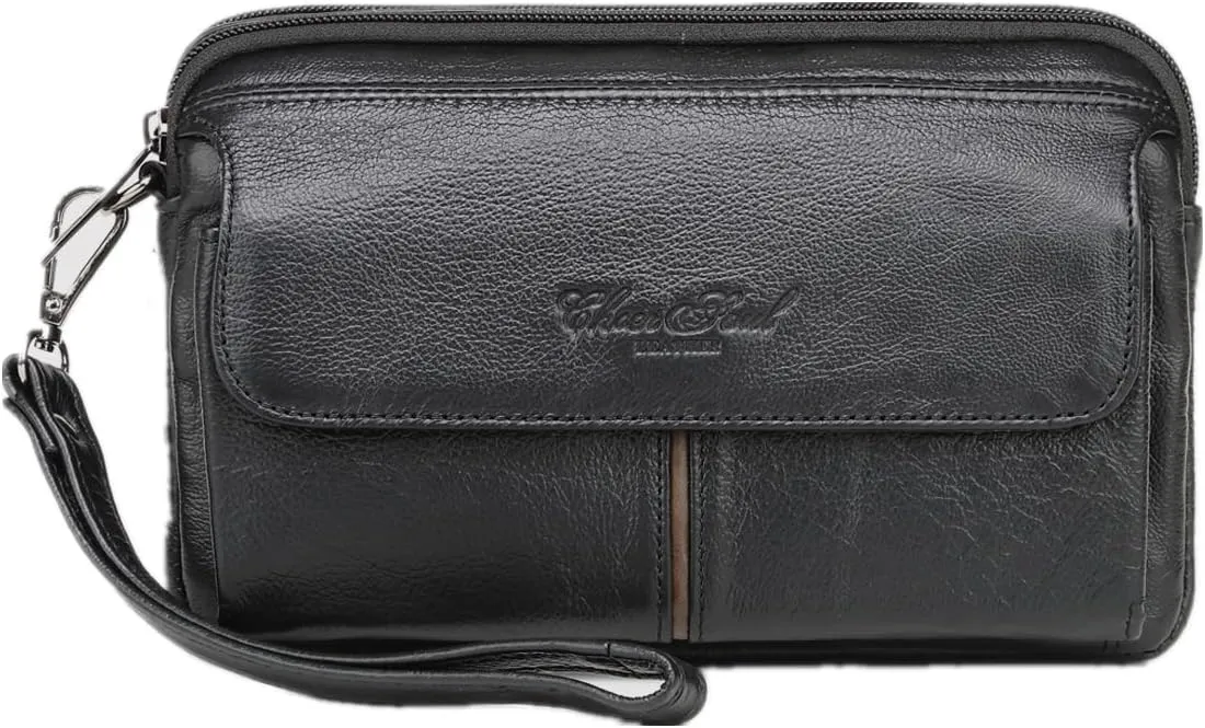 Leather Clutch Purse Wallet for Men Handbags Business Organizer Phone Holder Wrist Bag