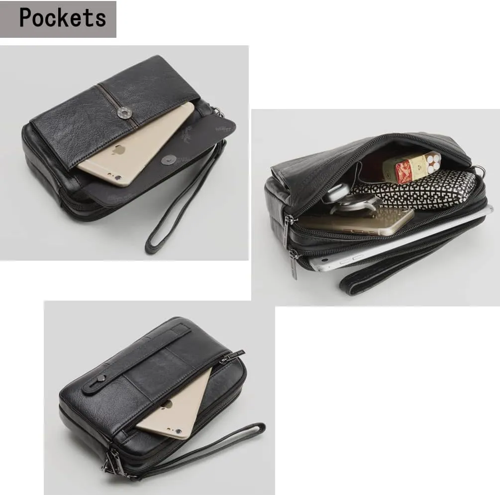 Leather Clutch Purse Wallet for Men Handbags Business Organizer Phone Holder Wrist Bag