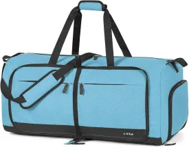Lekesky Foldable Travel Duffel Bag for Women, 80L Large Duffle Bag with Separate Shoes Compartments & Straps, Carry On Weekend Bag for Women, Hospital, Overnight(Azure)