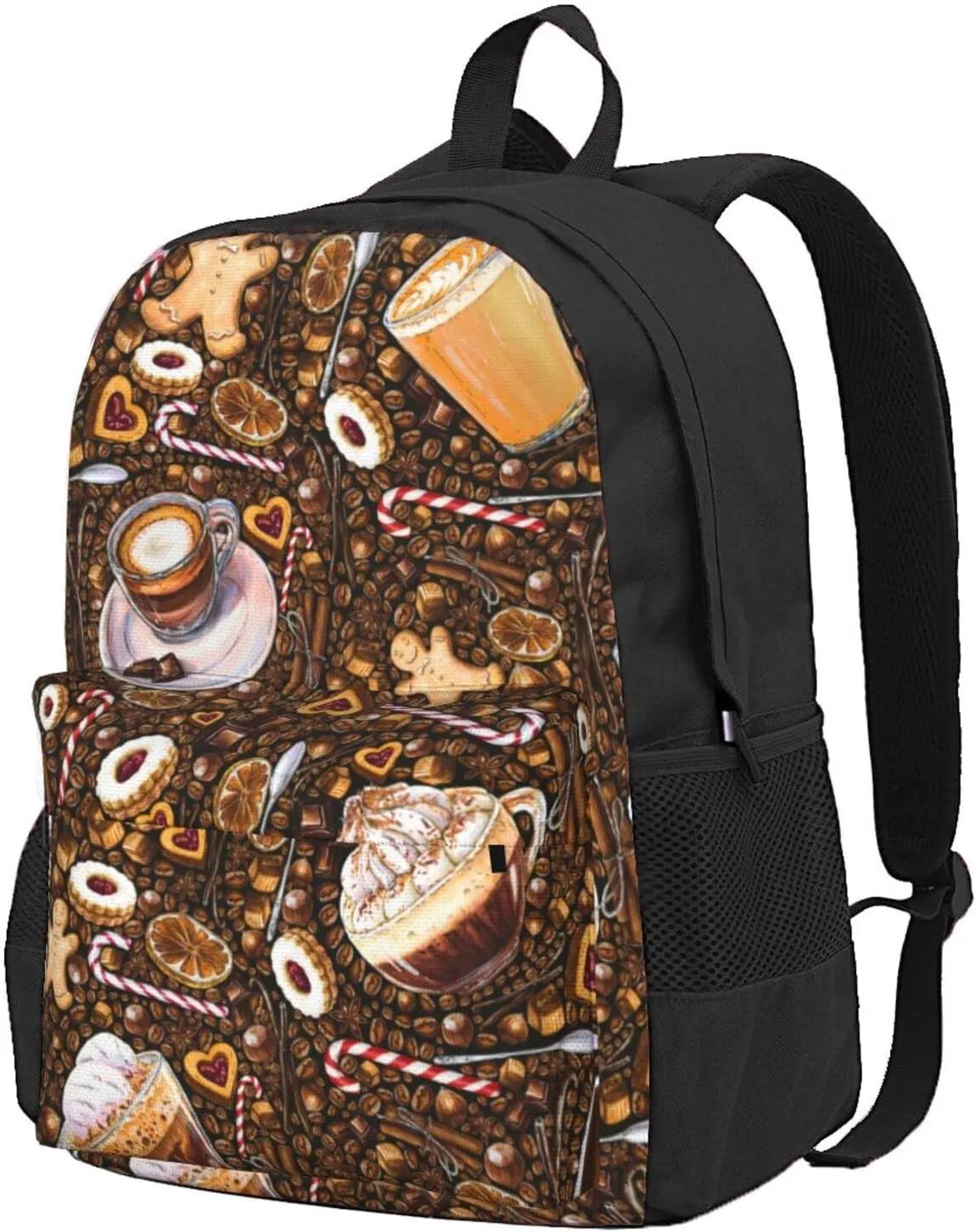 Lemon Coffee Bean Hazelnut Chocolate Cookies Backpack for Women Men Worker Teacher Business Travel Backpacks Shoulders Bag Daypack Bookbag with Mesh Pockets