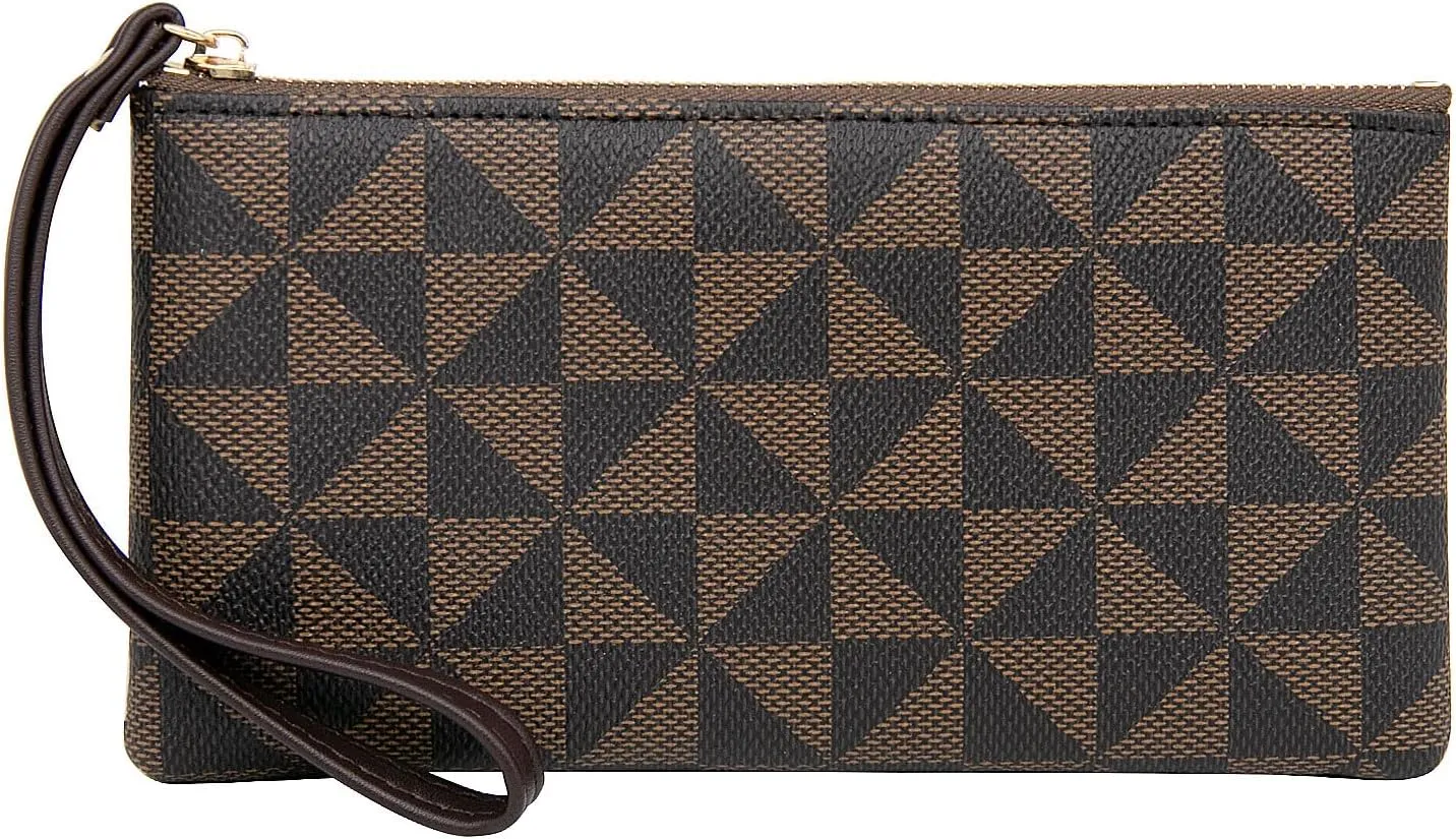 LJCZKA Wristlet Wallets for Women Clutch Purse PU Leather Handbags Cellphone Credit Card Holder with Wrist Strap (Coffee)