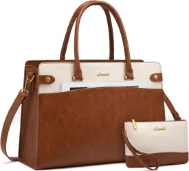 LOVEVOOK 17 Inch Laptop Tote Bag For Women Teacher Work Bag, Vintage Waterproof Leather Computer Bags For Laptops For Women, Laptop Purse Business Professional Briefcase Office Large Shoulder Handbag