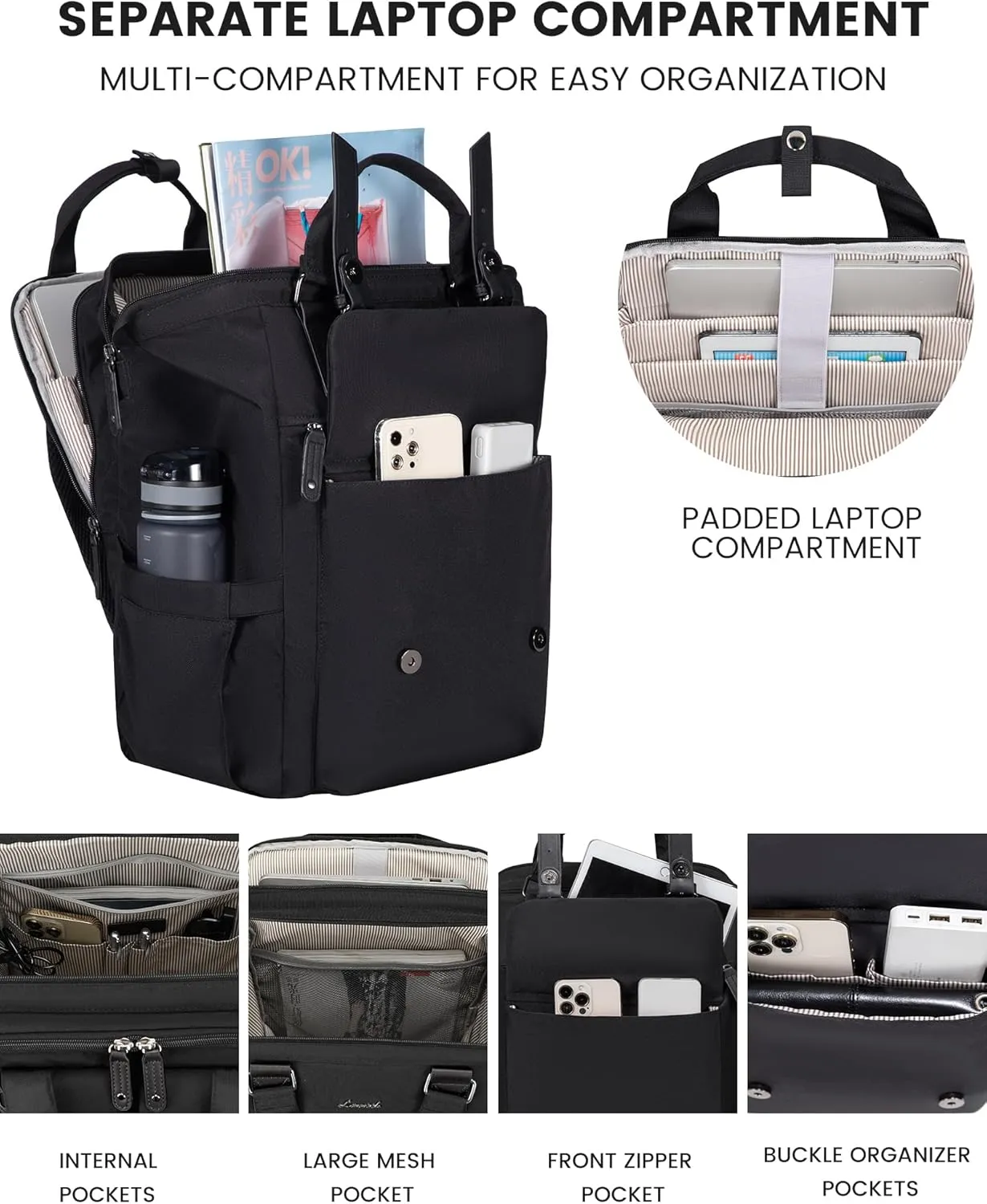 LOVEVOOK Laptop Backpack for Women, Work Backpack with 17 Inch Separate Laptop Compartment, Teacher Nurse Bags College Computer Backpack Purse, Business Travel Bag, Upgraded