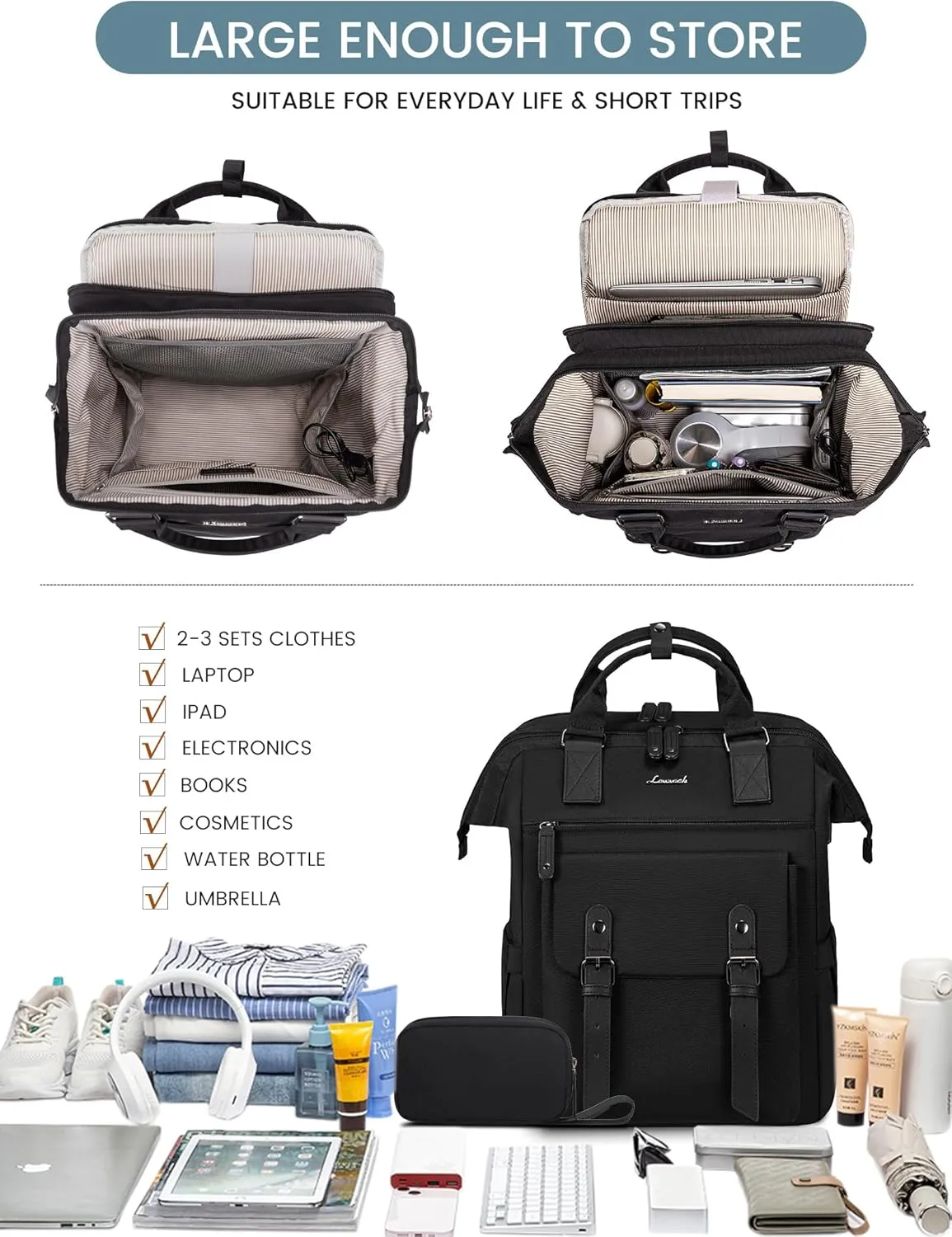 LOVEVOOK Laptop Backpack for Women, Work Backpack with 17 Inch Separate Laptop Compartment, Teacher Nurse Bags College Computer Backpack Purse, Business Travel Bag, Upgraded