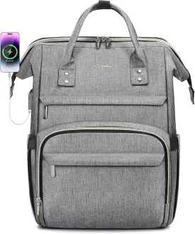 LOVEVOOK Laptop Backpack for Women,17 Inch Professional Womens Travel Backpack Purse Computer Laptop Bag Nurse Teacher Backpack,Waterproof College Work Bags Carry on Back Pack with USB Port,Grey